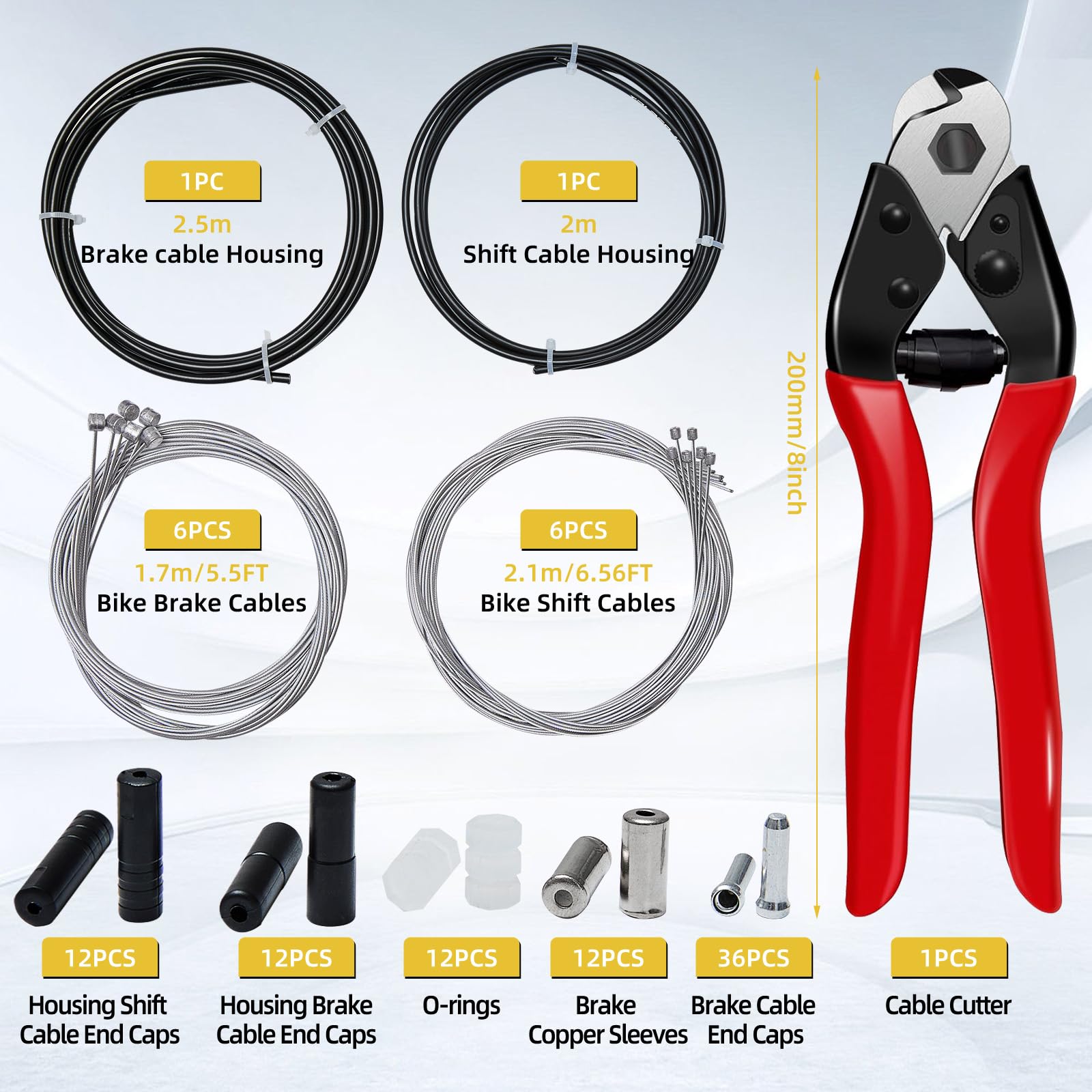 103-Piece Bike Brake Cable Kit - Stainless Steel Cable Cutter, Brake & Shifter Cables, Housing Set with End Caps, Copper Sleeves & O-Rings - Perfect for Mountain & Road Bike Maintenance & Repair