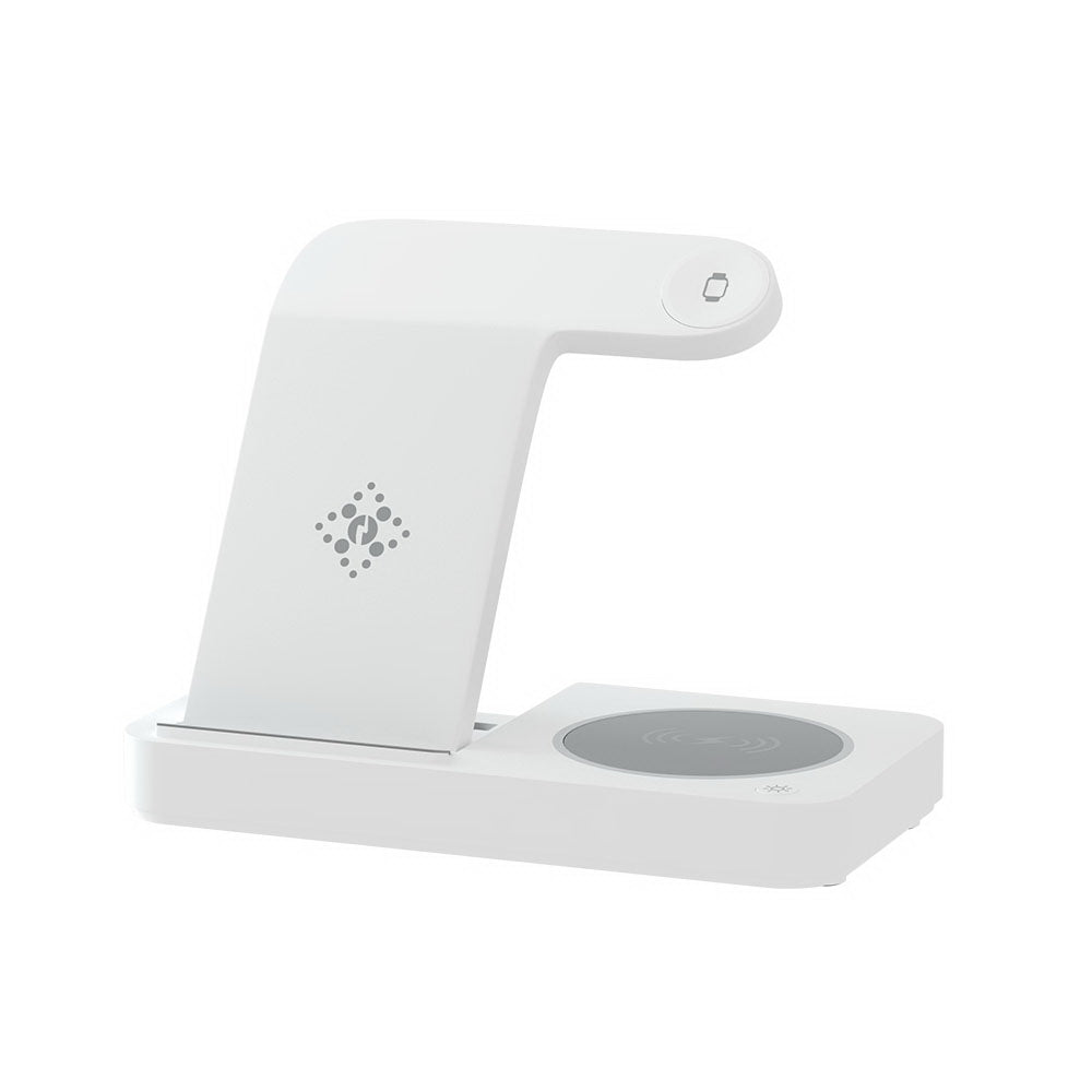 Devanti 4-in-1 Fast Wireless Charging Station for iPhone, Samsung, AirPods & Apple Watch - Multi-Device Charging Dock (White) | Perfect for Home, Office & Nightstand Use