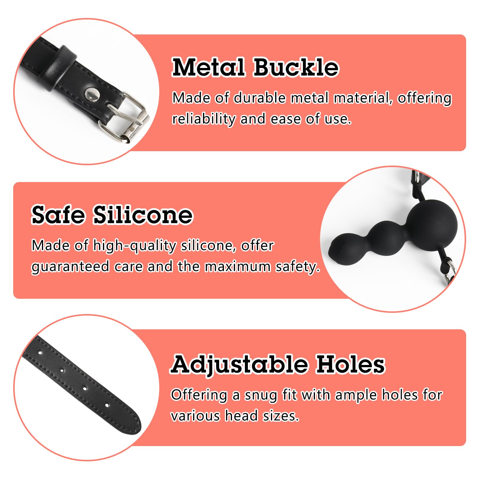 BDSM Ball Gag Sex Toy - Adjustable Leather Strap Silicone Mouth Gag with Beads for Bondage Play - Adult Kinky Toys for Couples, Men & Women - Perfect for Role Play, BDSM Scenes & Spicing Up Your Sex Life