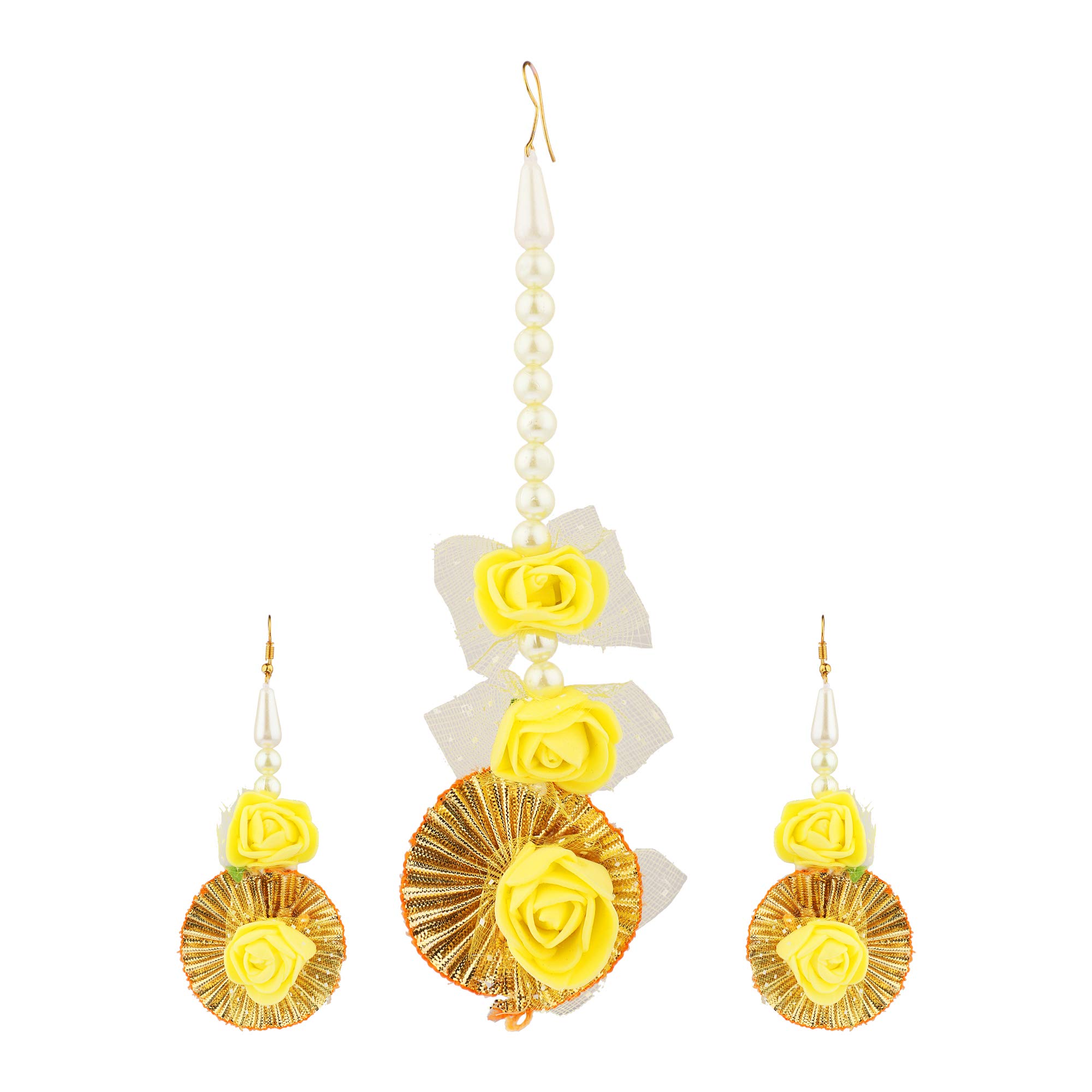 Efulgenz Indian Flower Jewelry Set for Haldi & Mehendi - Traditional Bridal Jewelry for Wedding Ceremonies, Festivals & Cultural Events