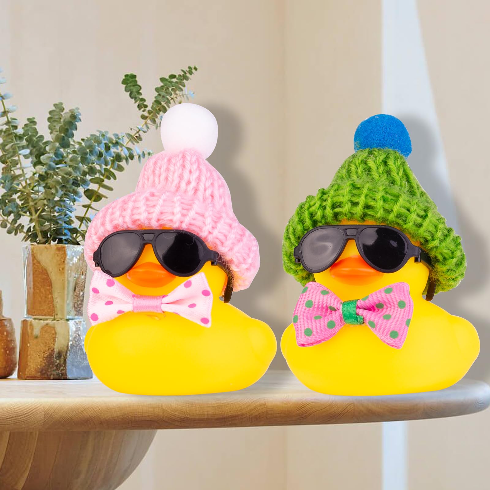 Winter Duck Car Dashboard Decoration - Cute Rubber Duck Ornament with Mini Beanie Hat, Sunglasses & Bow Tie - Fun Car Accessories for Dashboard Decor (C5) | Perfect for Seasonal Car Styling & Gift Giving