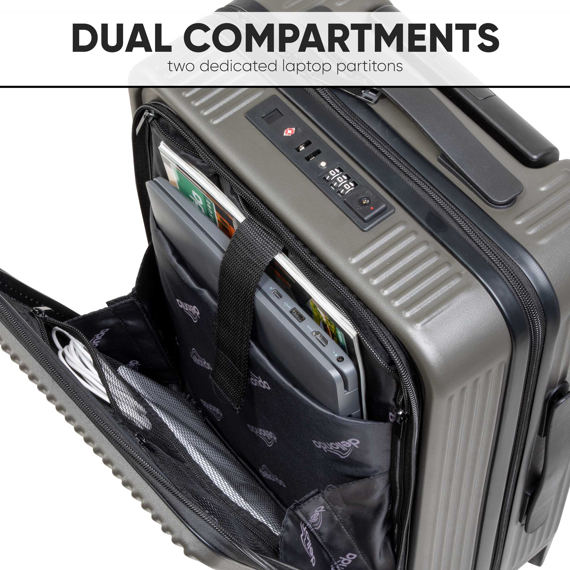 Dellonda 20-Inch Carry-On Luggage with Laptop Compartment, TSA Approved Dual Locks, USB Charging Port & 360° Spinner Wheels - Perfect for Business Travel & Weekend Getaways (Model DL157)