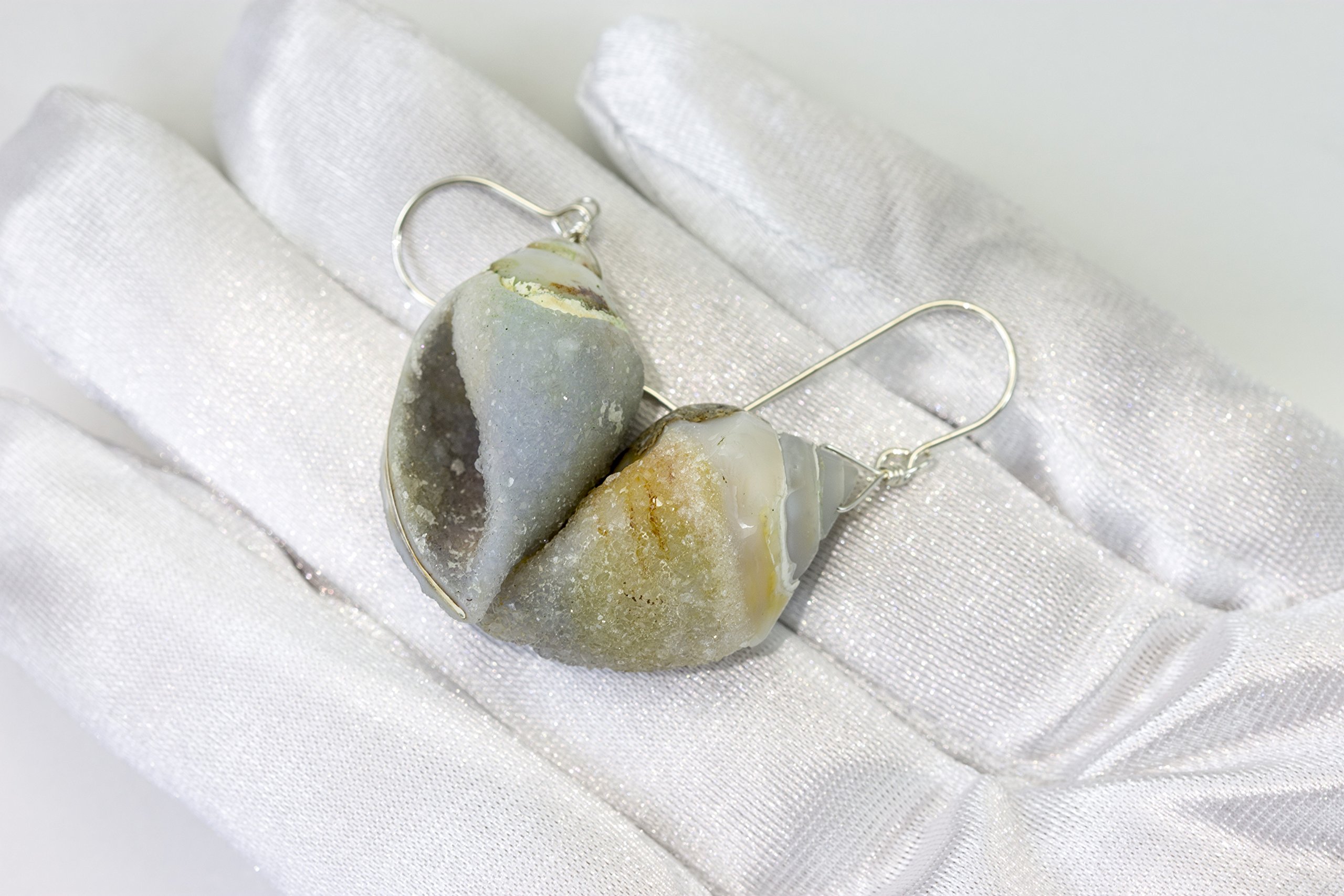 Sterling Silver Druzy Earrings - Natural Shell Drops for Women