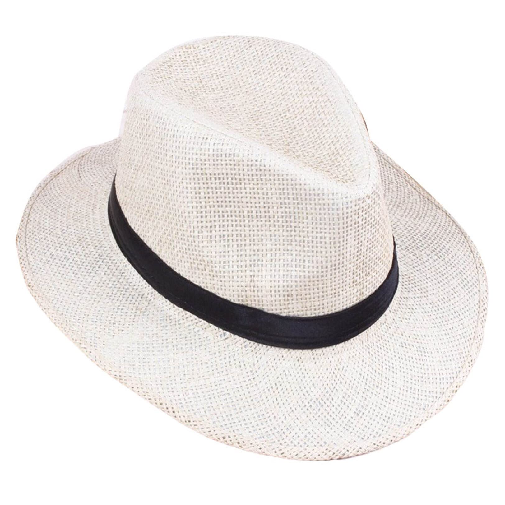 Stylish Wide Brim Straw Panama Hat for Men - Summer Beach Sun Hat with Black Ribbon, Cowboy Style Casual Hat for Outdoor, Vacation, and Travel Protection