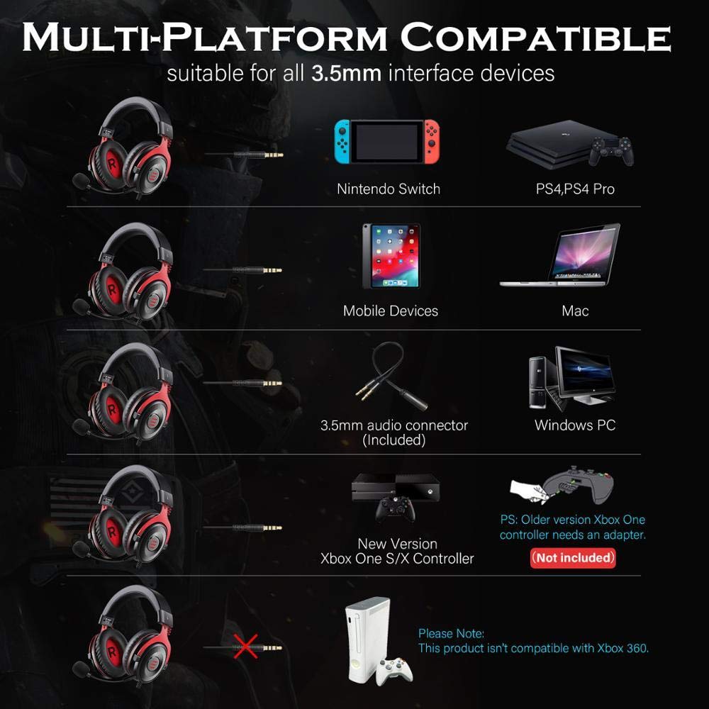 ADITAM 7.1 Virtual Surround Sound Gaming Headset with Noise Cancelling Mic - Wired Over-Ear Headphones for PC, Xbox, PS4 - Ultra Comfortable for Long Gaming Sessions & Online Meetings