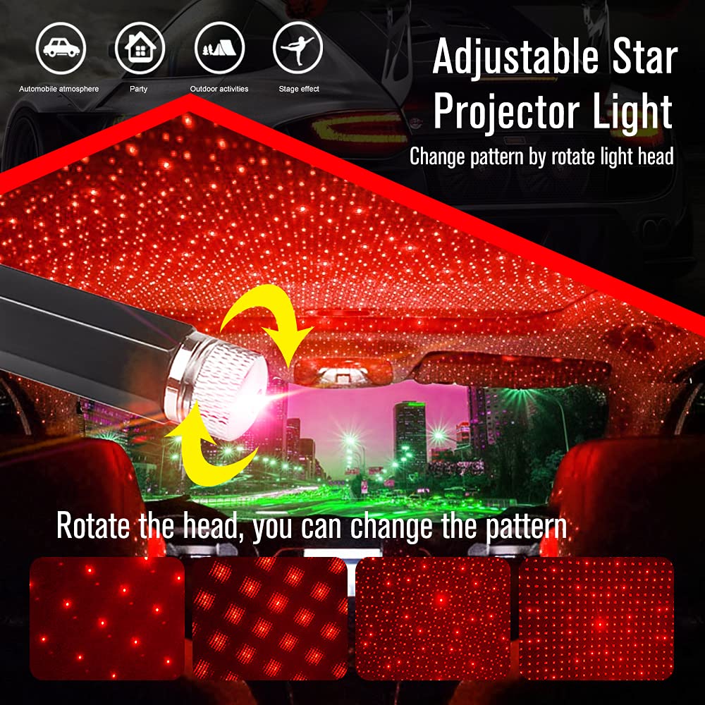 USB Star Projector Night Light - Adjustable Romantic LED Mood Lighting for Bedroom, Car, Ceiling & Party Decor - Plug & Play USB-Powered (1 Pack, Red) - Perfect for Relaxation, Date Nights & Home Ambiance