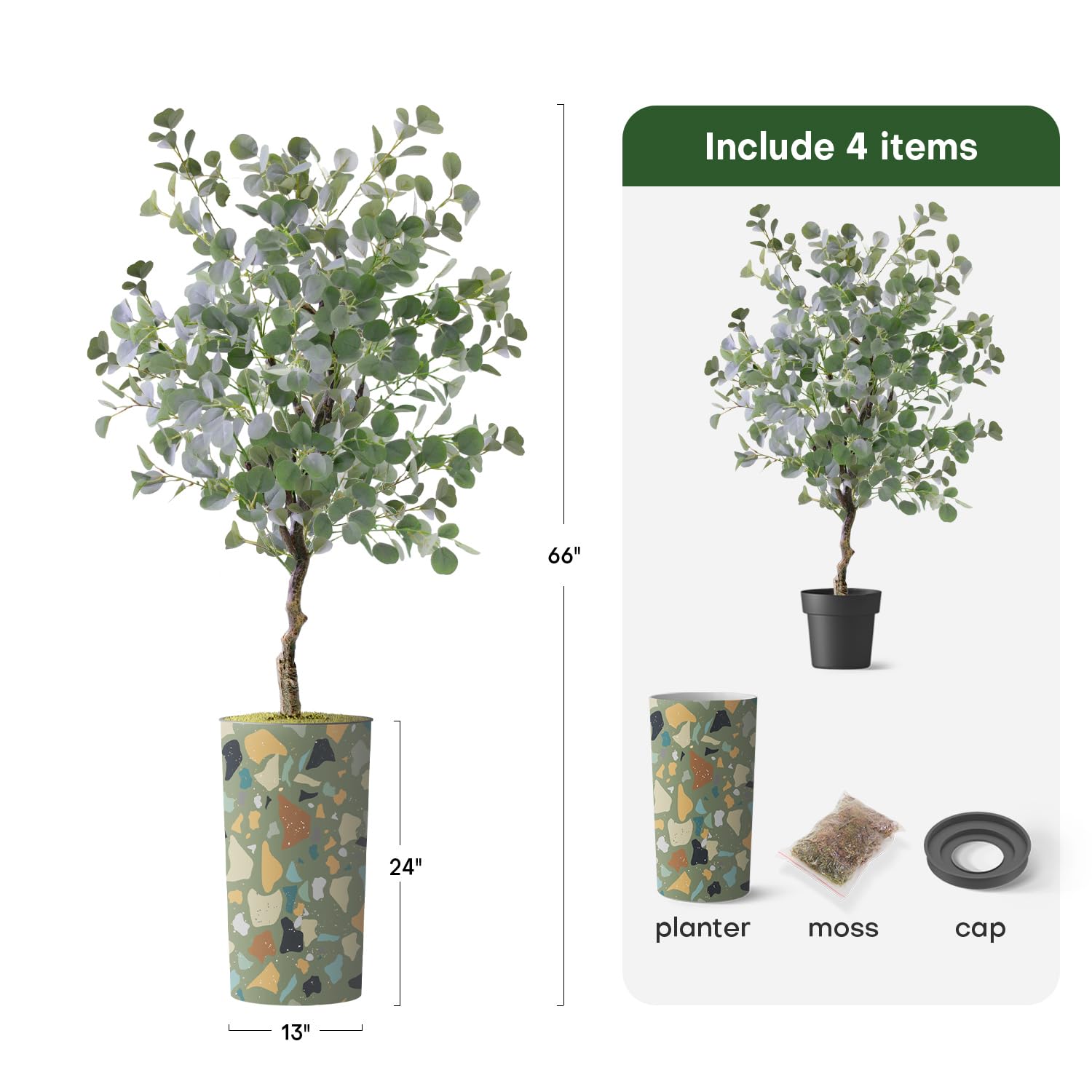 Modern Geometric Planter with Artificial Eucalyptus Silk Tree - 66