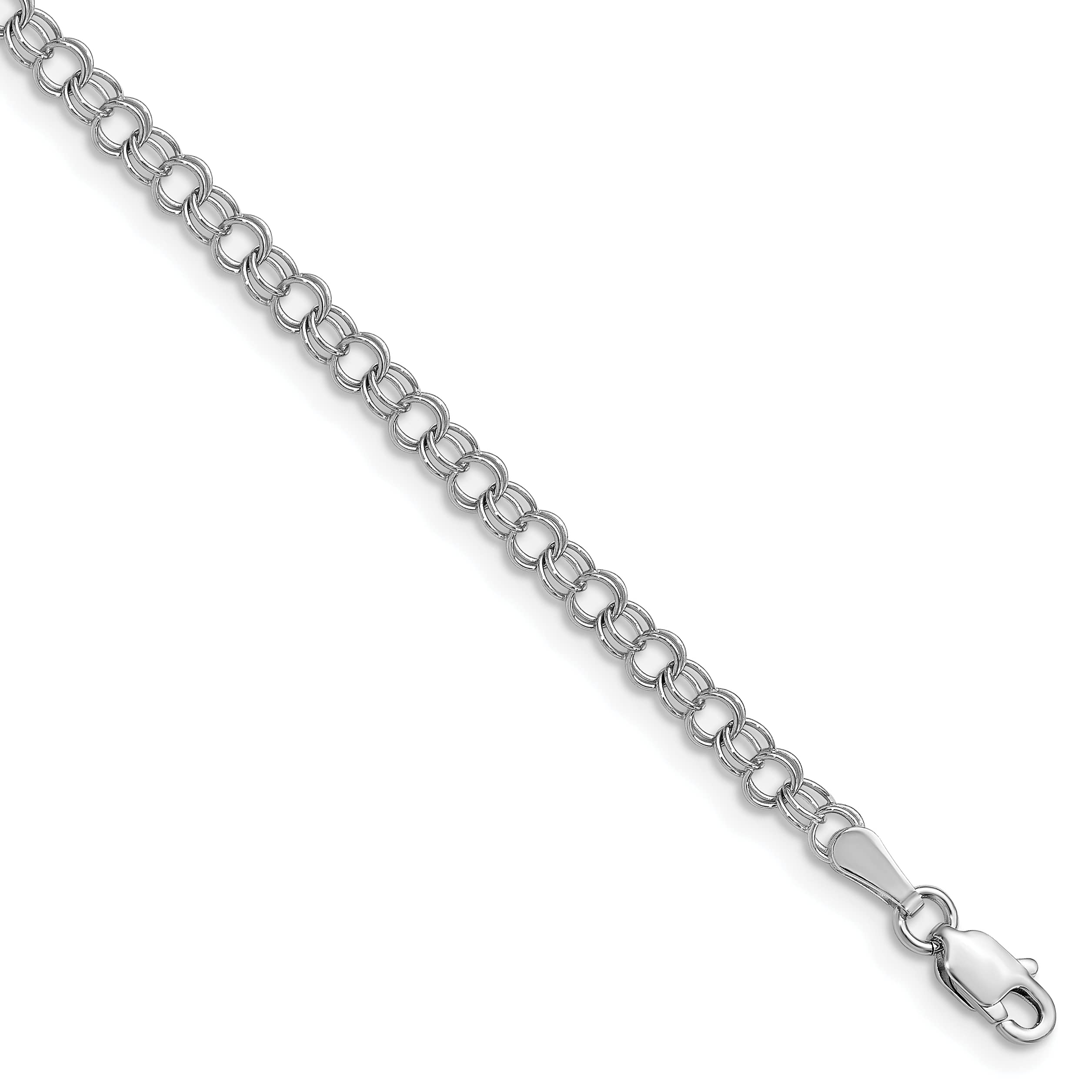 14K Solid White Gold 3.5mm Double Link Chain Charm Bracelet for Women - Elegant Jewelry Gift for Birthday, Anniversary & Special Occasions | IceCarats
