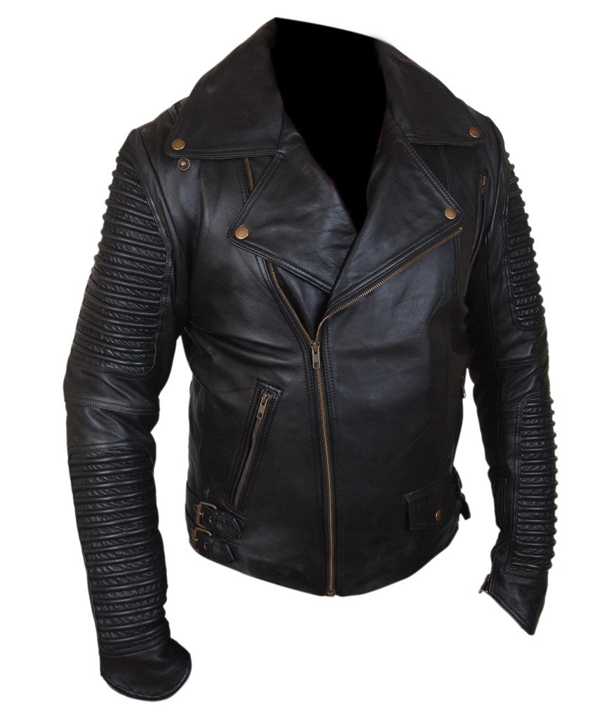 Genuine Nappa Sheepskin Leather Biker Jacket for Men with Ribbed Sleeves - Premium Motorcycle Jacket for Riding, Casual Wear & Outdoor Adventures