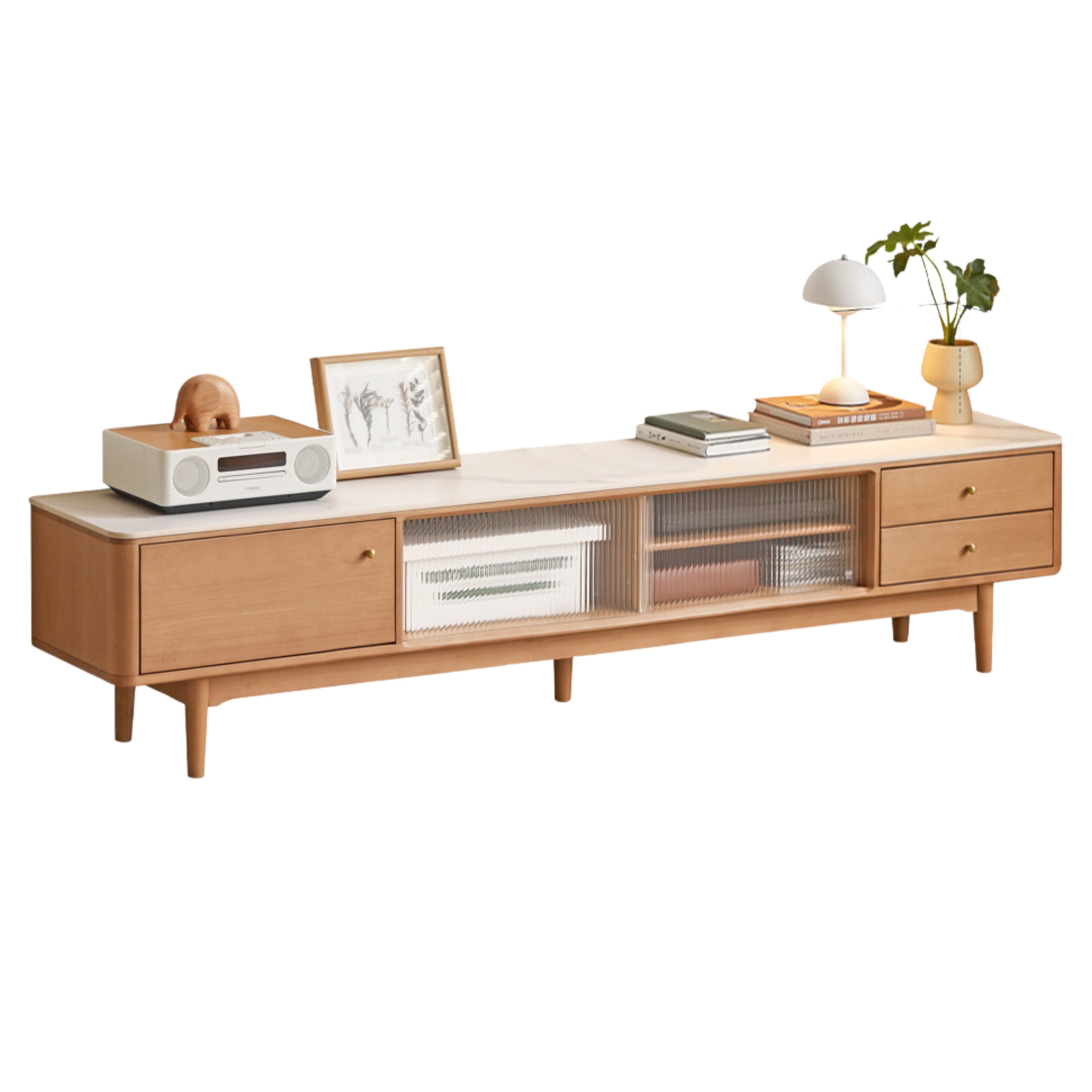 86.6x13.8x17.7 inch/220x35x45сm/ Natural Wood color/ Poplar Slate Double Drawer TV Cabinet