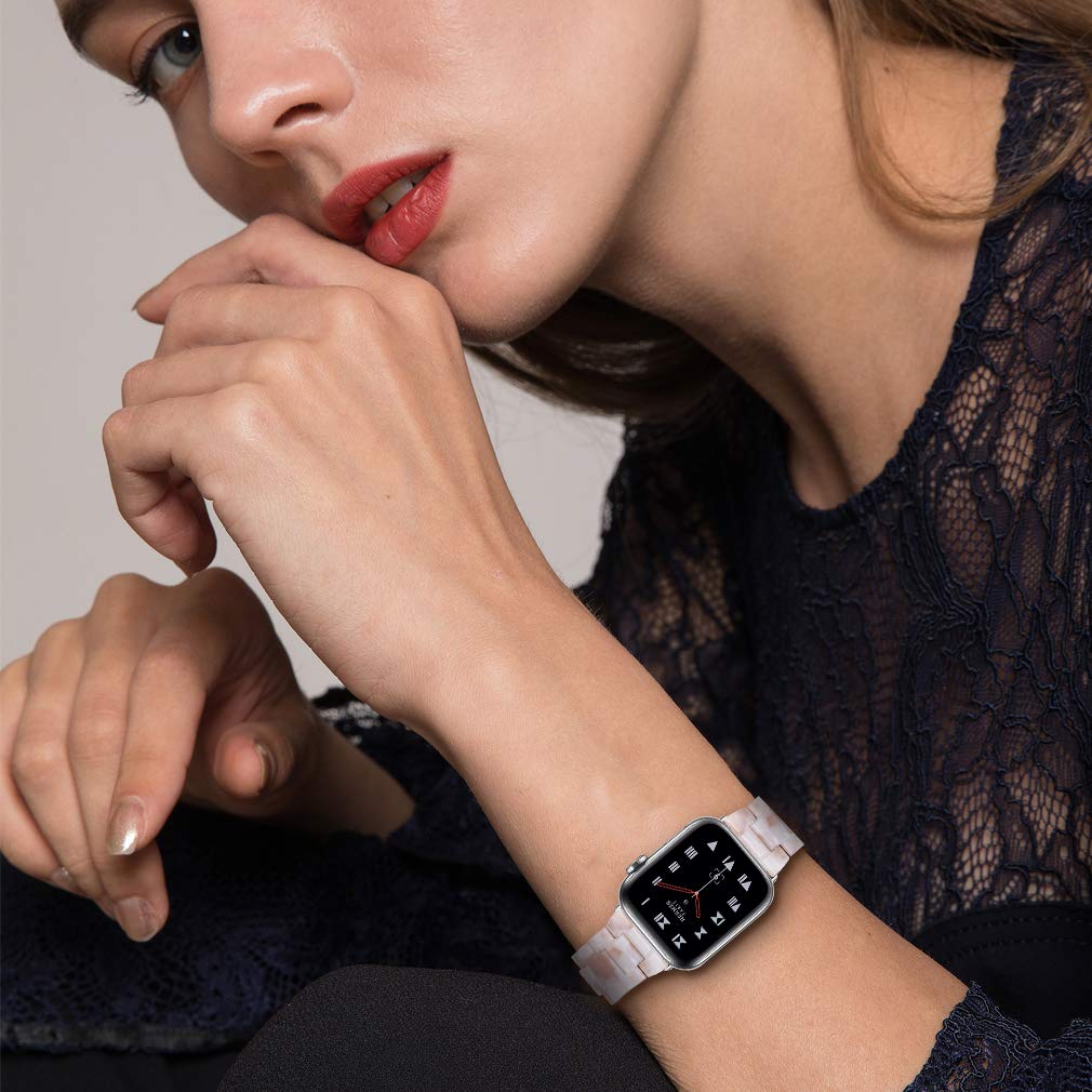 Premium Resin Apple Watch Bands for Women - Compatible with Apple Watch 38mm 40mm 41mm 42mm 44mm 45mm (Series SE/1/2/3/4/5/6/7) - Stylish & Durable Replacement Straps for Workout, Office & Everyday Wear