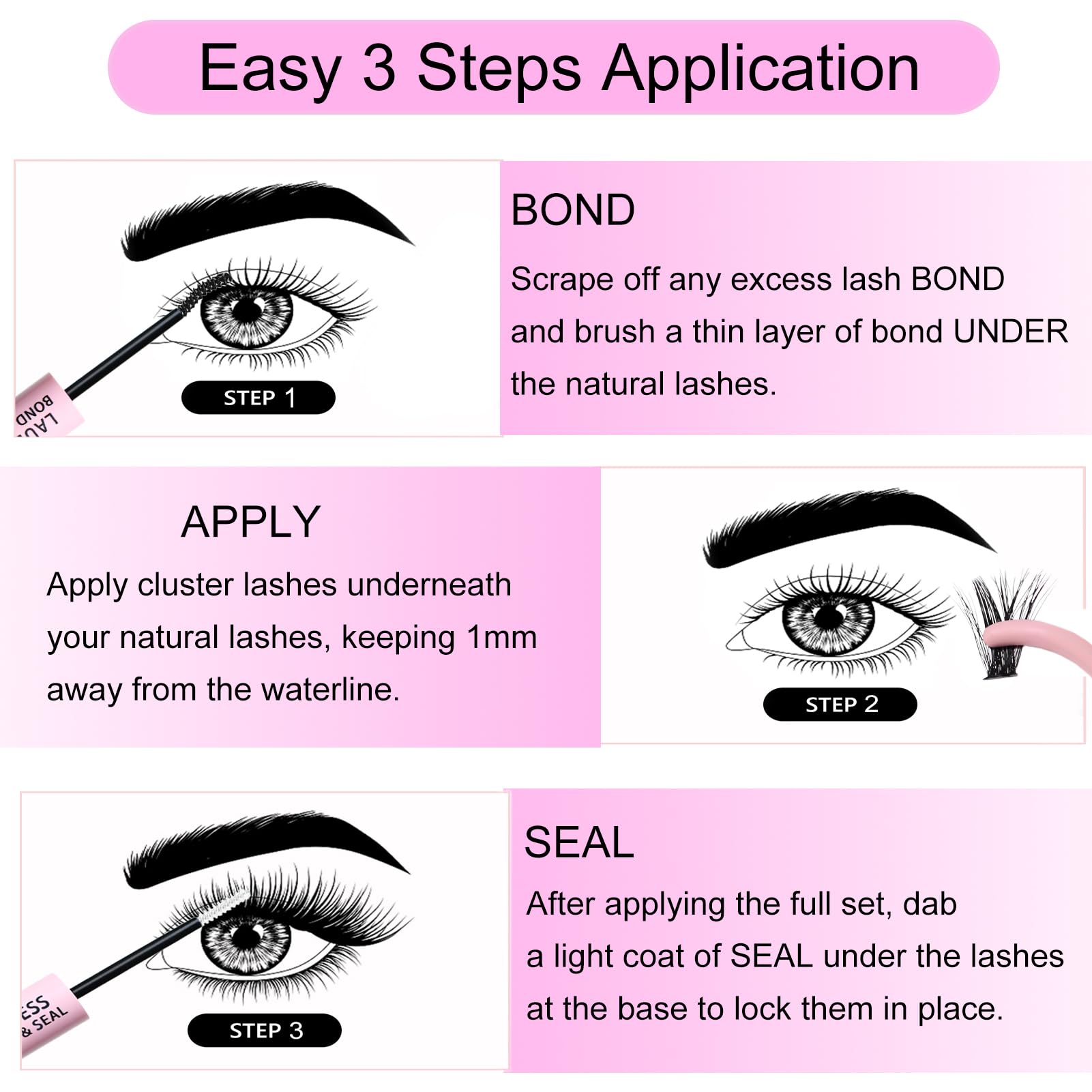 Long Lasting Eyelash Extension Glue - Clear Cluster & Individual Lash Adhesive, Waterproof DIY Lash Bond with Mascara Wand, Strong Hold 48-72 Hours | Perfect for Professional Salon Use & Home Lash Extensions