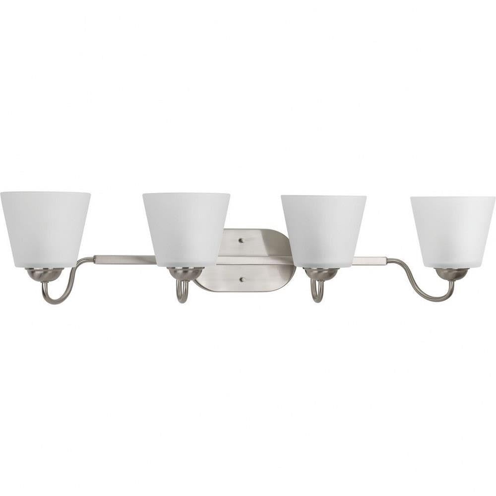 Progress Lighting Arden Collection 4-Light Farmhouse Bathroom Vanity Light - Brushed Nickel Finish with Etched Glass Shades - Perfect for Rustic, Traditional or Modern Bathroom Decor