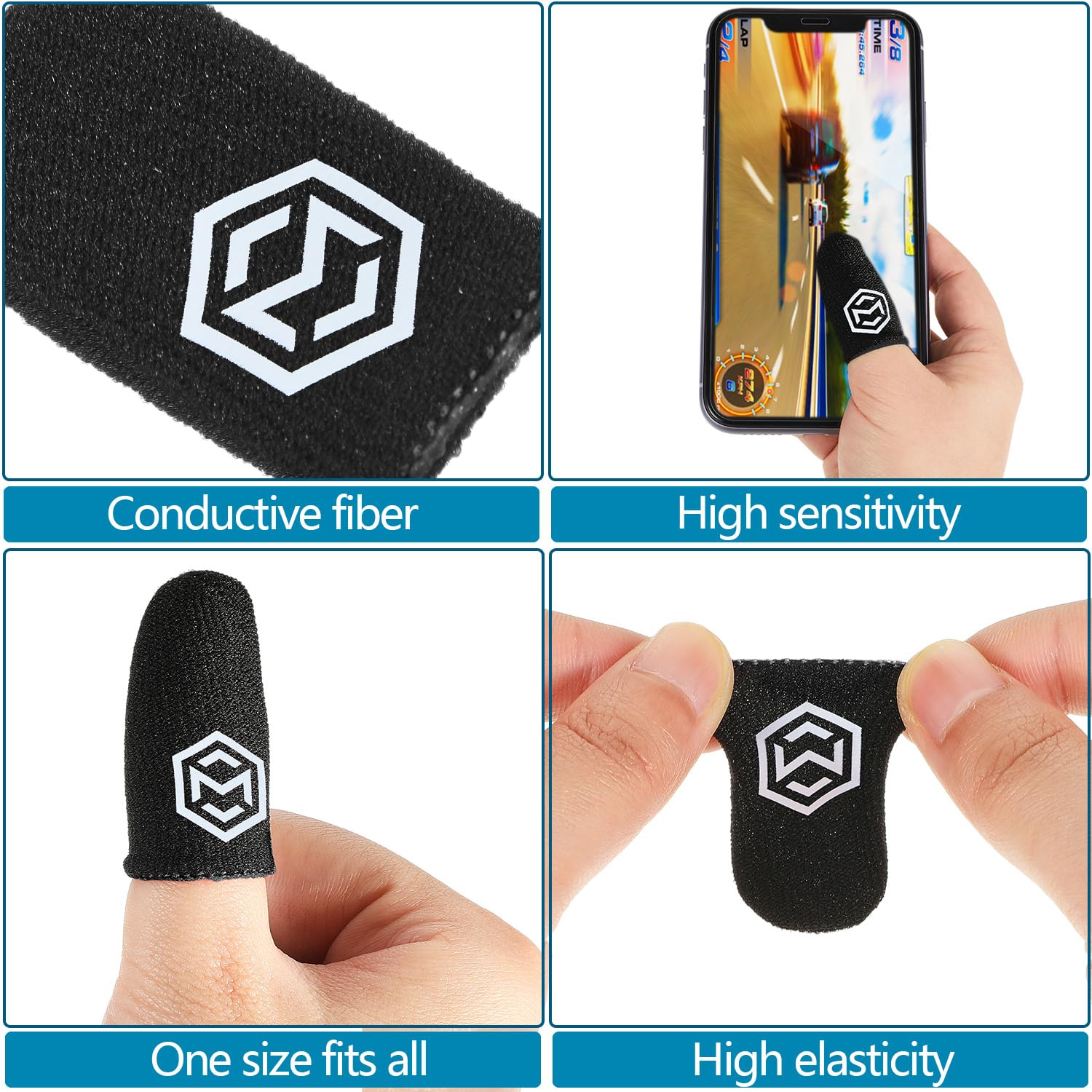 Jiuguva 120 Pcs Anti-Sweat Gaming Finger Sleeves with Pattern - Touchscreen Compatible Breathable Thumb Sleeves for Mobile Game Controllers - Perfect for PUBG, Call of Duty & Fortnite (Black)