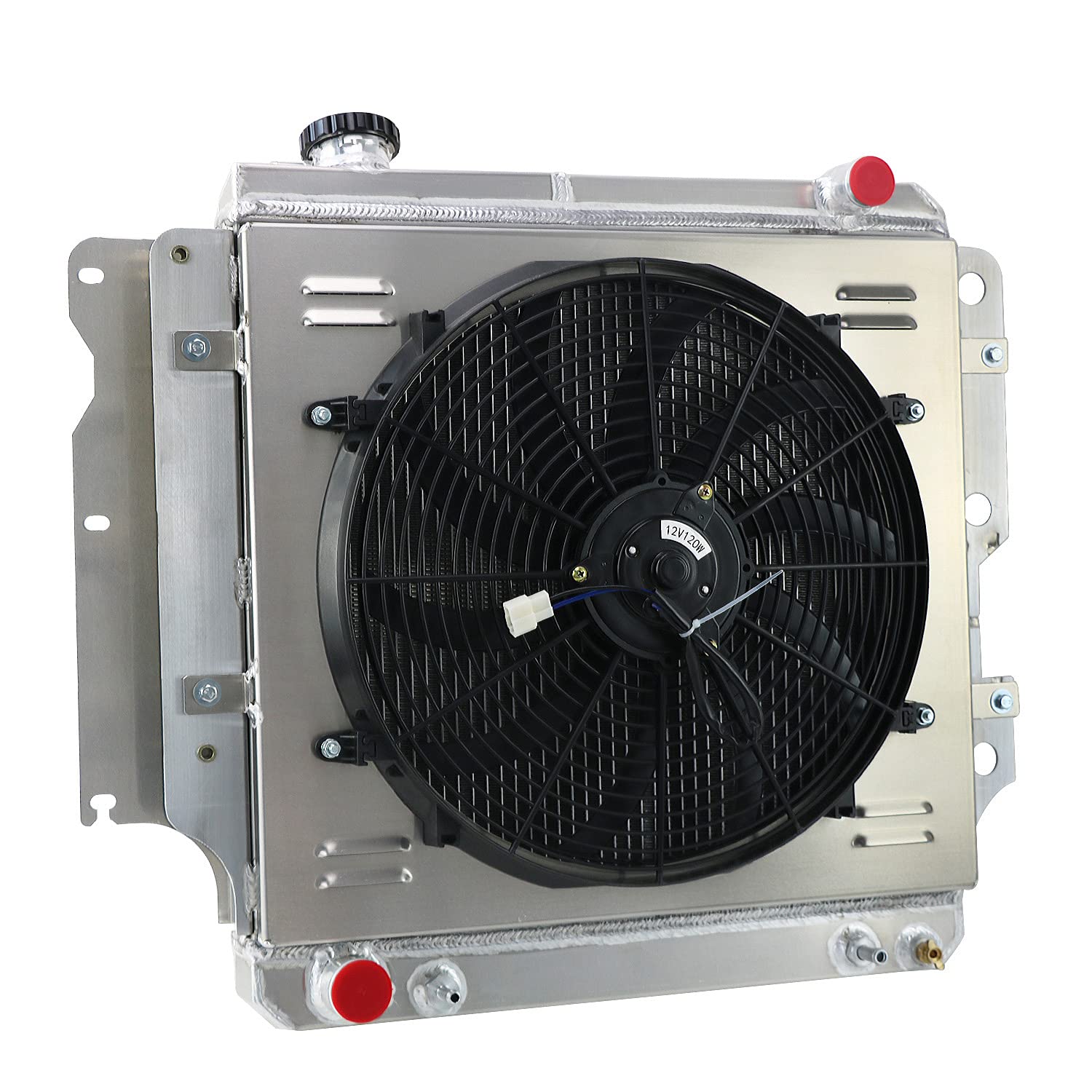 3 Row Aluminum Radiator with Shroud & Fan Kit - Compatible with 1987-2006 Jeep Wrangler YJ TJ (2.4L-4.2L) - Perfect for Off-Roading, Overheating Solutions & Engine Cooling Upgrades
