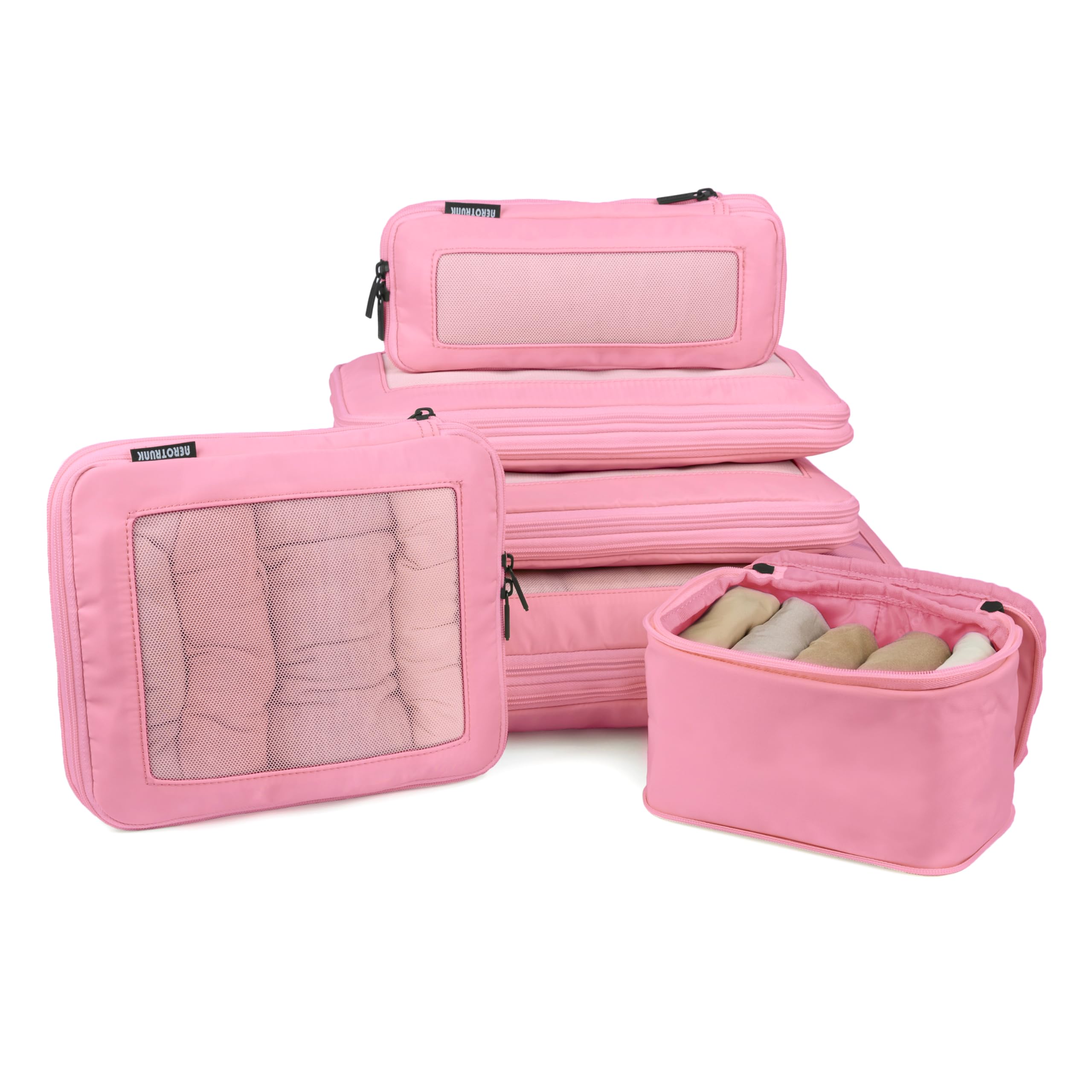 6-Pack Pink Compression Packing Cubes for Travel - Double Zipper Luggage Organizer Bags for Suitcases - Perfect for Business Trips, Vacations & Weekend Getaways