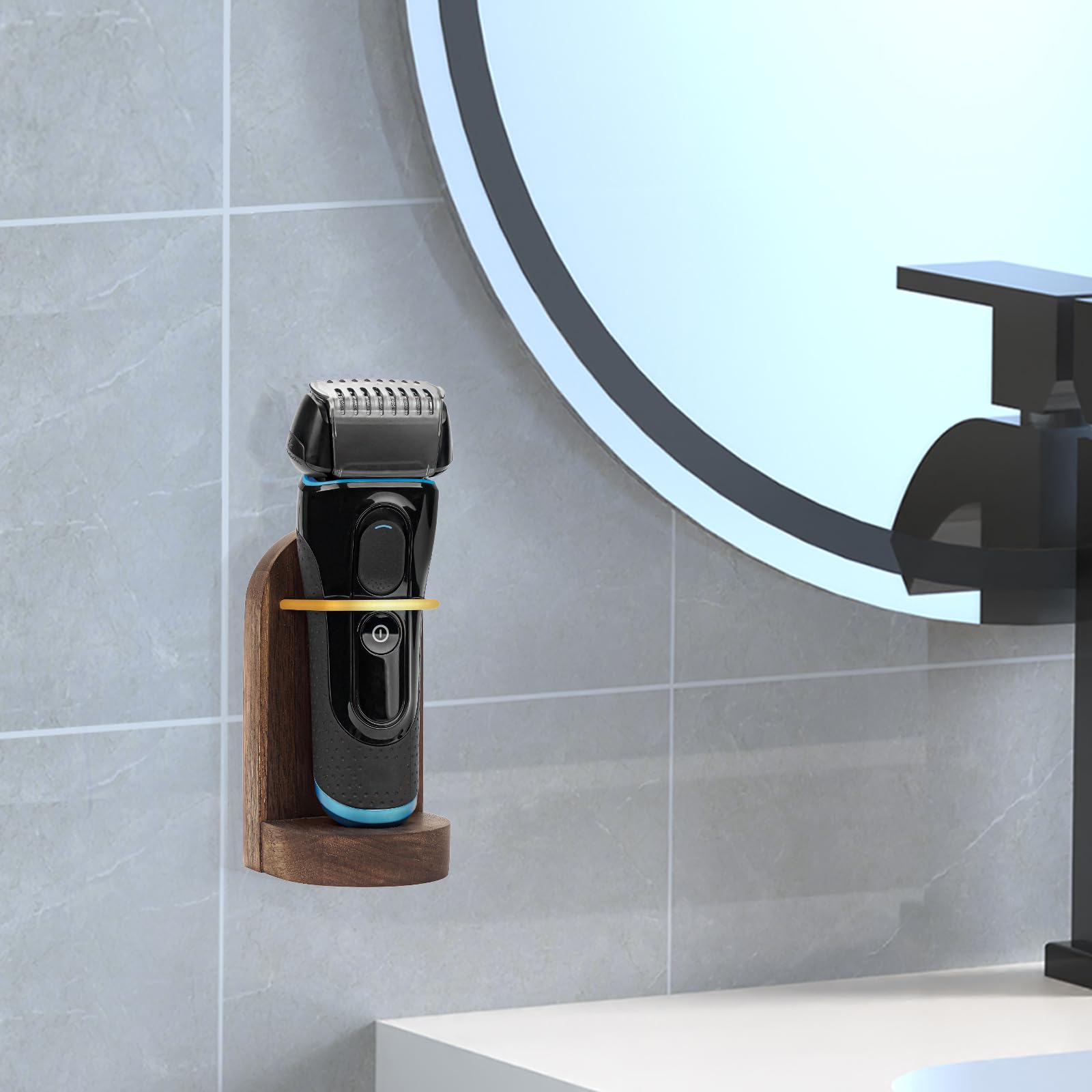 Linkidea Electric Razor Holder Stand - Wall Mount Self Adhesive Razor Hanger for Philips Norelco Shaver 2400 - Wooden Bathroom Shower Storage Organizer for Electric Shavers - Perfect for Small Space Organization in Bathroom, Shower or Vanity
