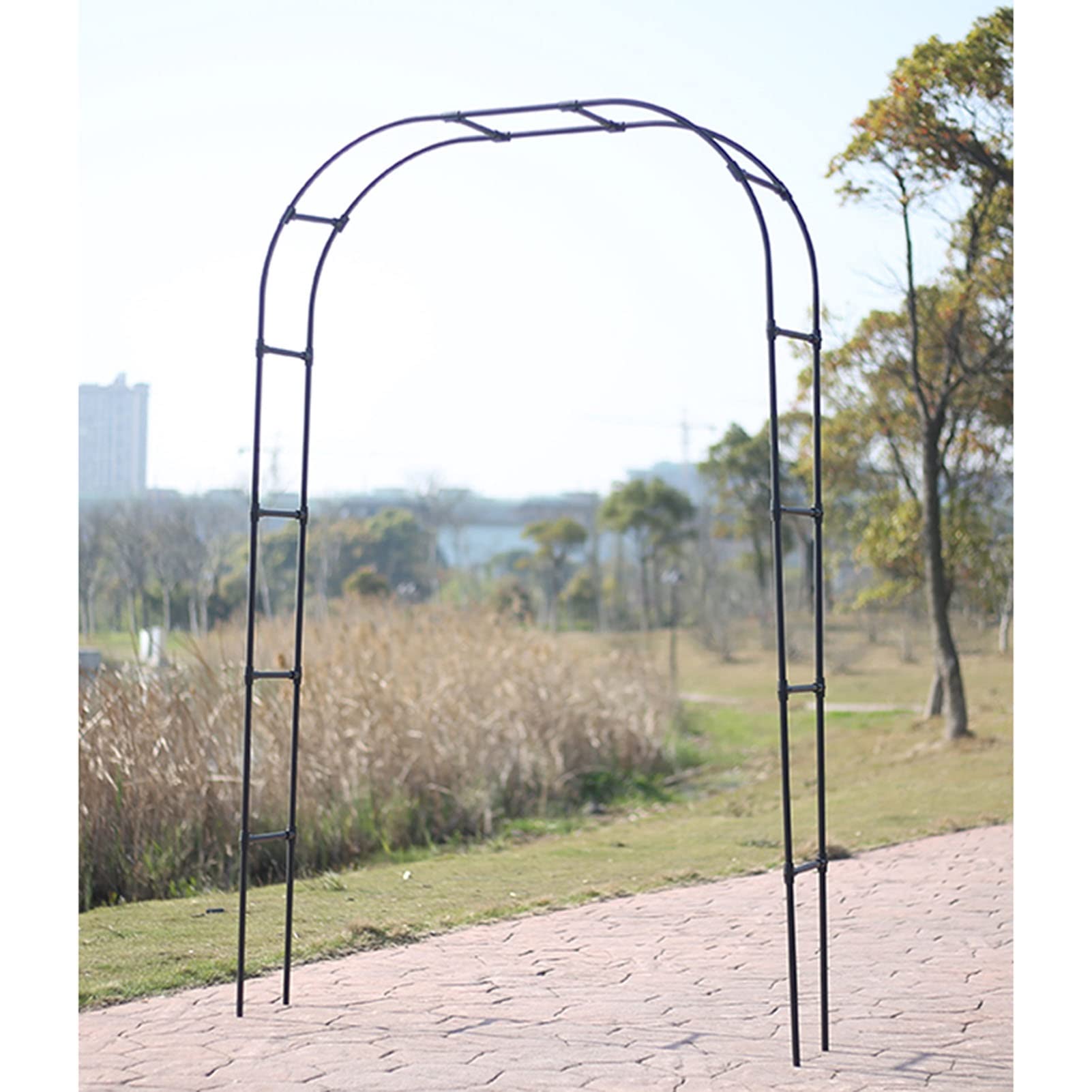 Black Round Top Garden Arch - 9.8x7.9FT Metal Wedding Arbor for Climbing Plants, Vines & Flowers | Outdoor Patio Decor, Bridal Party Backdrop & Garden Trellis | Perfect for Weddings, Vine Support & Backyard Landscaping