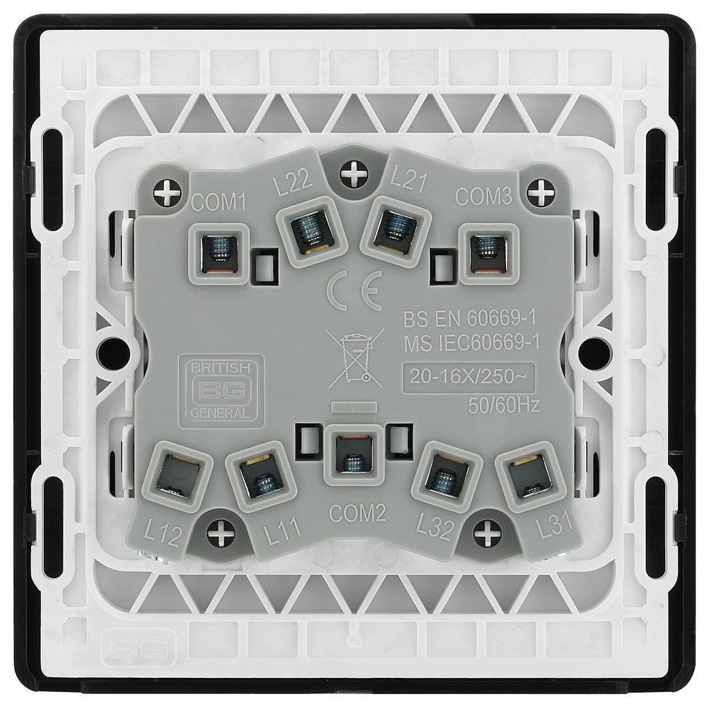 BG Evolve Satin Brass 3G 2W Light Switch PCDSB43B - Premium Electrical Switch for Home & Office Lighting Control