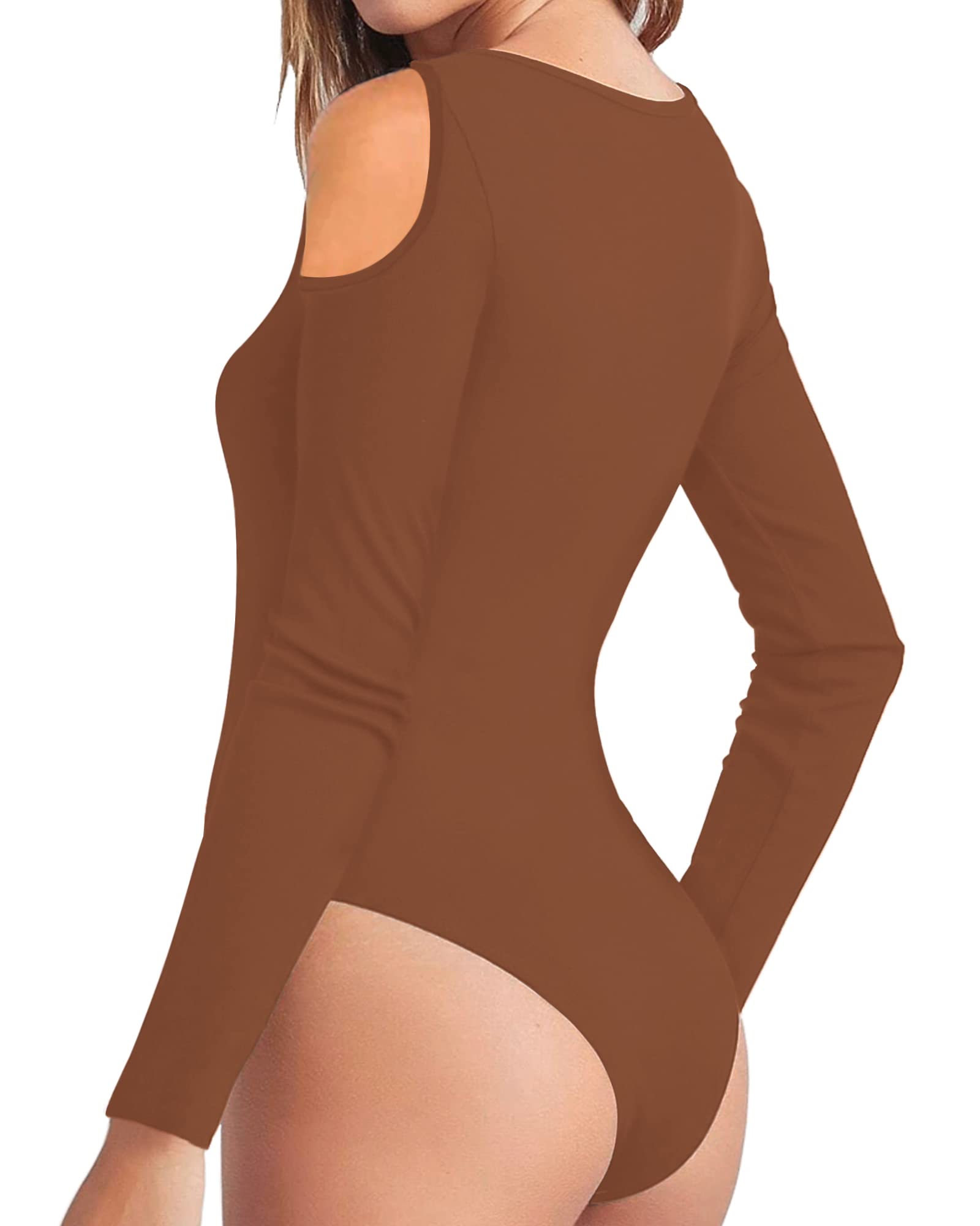 Sexy Women's Long Sleeve Cold Shoulder Bodysuit Tops - Stretchy Leotard Jumpsuit for Club Wear, Date Night & Fashion Outfits
