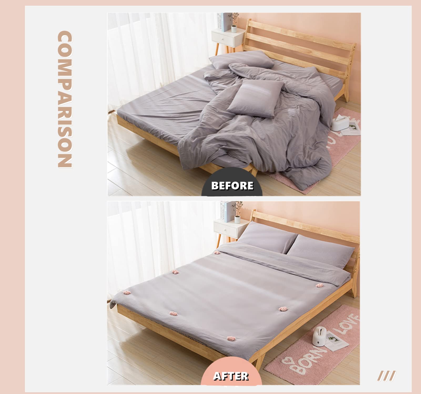6-Piece Non-Slip Duvet Clips | Cotton Rabbit Quilt Cover Pins | Anti-Movement Comforter Fasteners | Bed Sheet Grippers for Quilts, Socks & Curtains | Pink | Perfect for Keeping Bedding in Place All Night