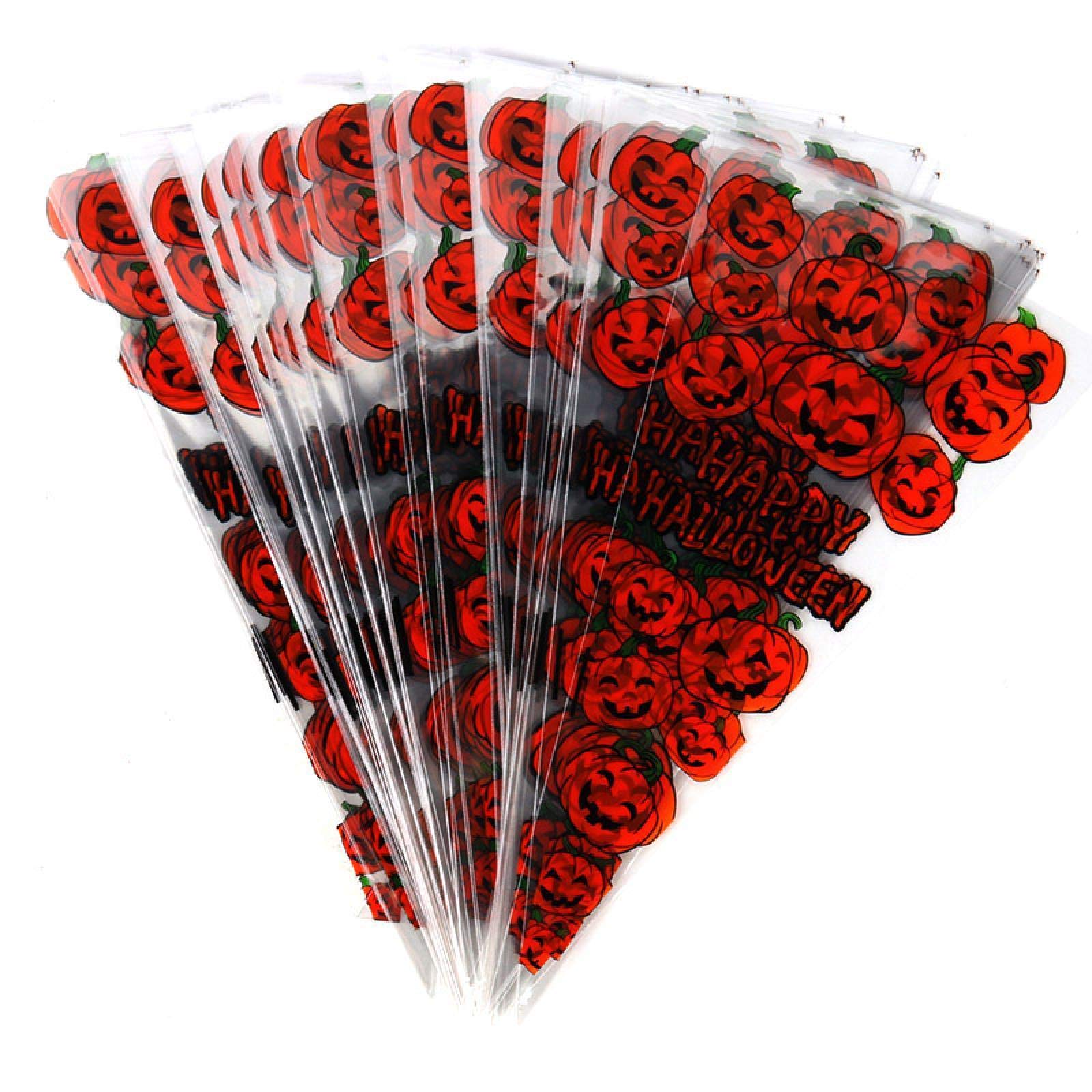 100-Pack Halloween Gift Bags - Pumpkin Cone Treat Bags for Candy, Popcorn & Party Favors | Trick or Treat Goodie Bags for Kids Halloween Party Decorations & Supplies | Perfect for Classroom Treats, Neighborhood Trick-or-Treating & Halloween Festivities