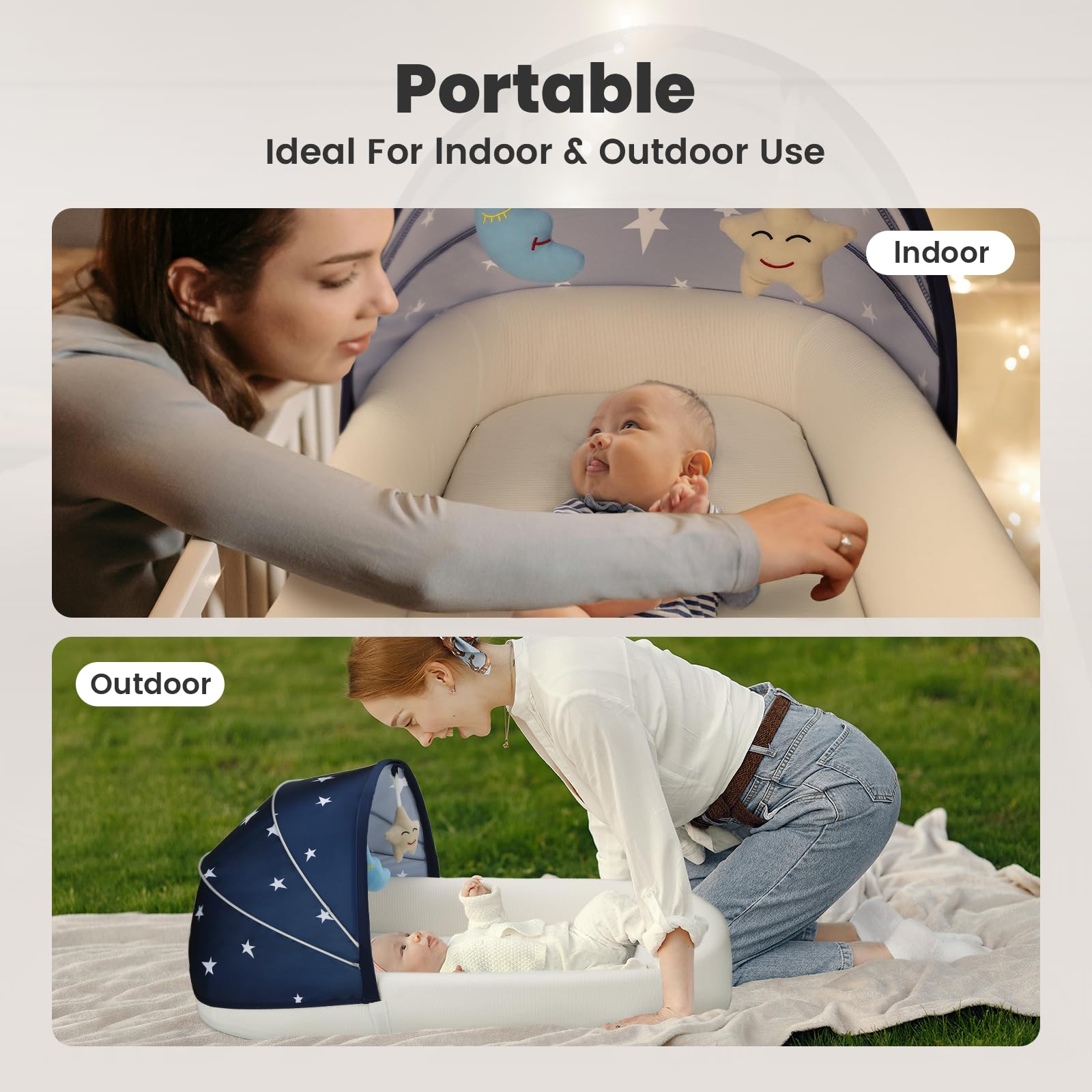 Portable Baby Lounger & Travel Bassinet for Newborns, Infants & Toddlers - Lightweight Foldable Washable Mini Crib Co-Sleeper - Perfect for Home, Travel, Camping & Outdoor Use - Blue