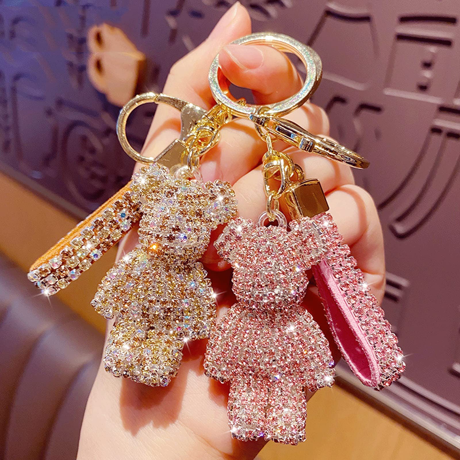 Fashion Bear Backpack Keychain - Cute Diamond Key Ring for Women, Girls, Kids - Perfect for Handbags, Wallets, Backpacks & Car Keys (Ideal Gift for Birthdays, Travel & Daily Use)