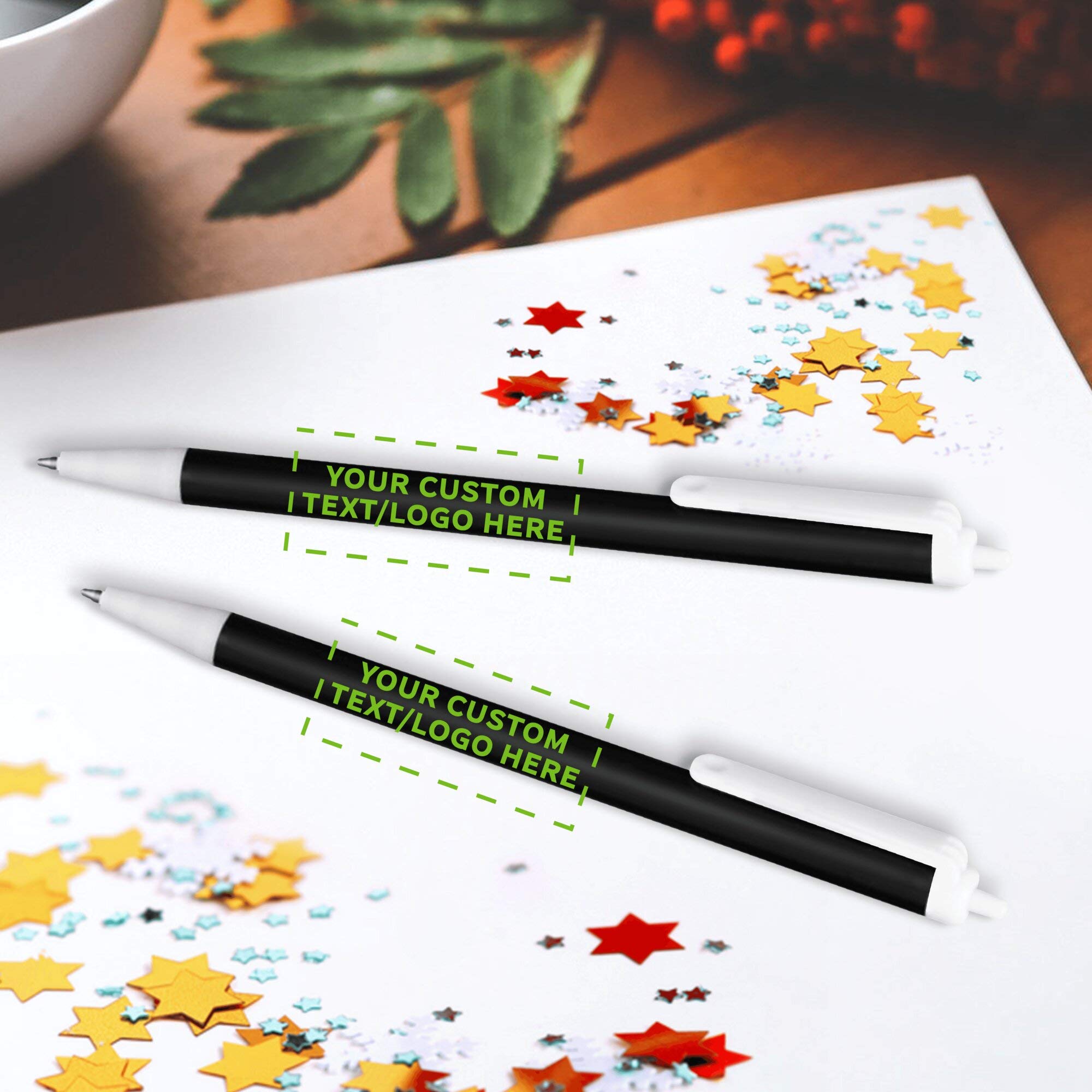 50 Pack Retractable Pens with Custom Text & Logo - Slim Barrel Black Ink Pens for Office, School, Business Promotions - Bulk Promotional Pens for Corporate Gifts, Events & Branding