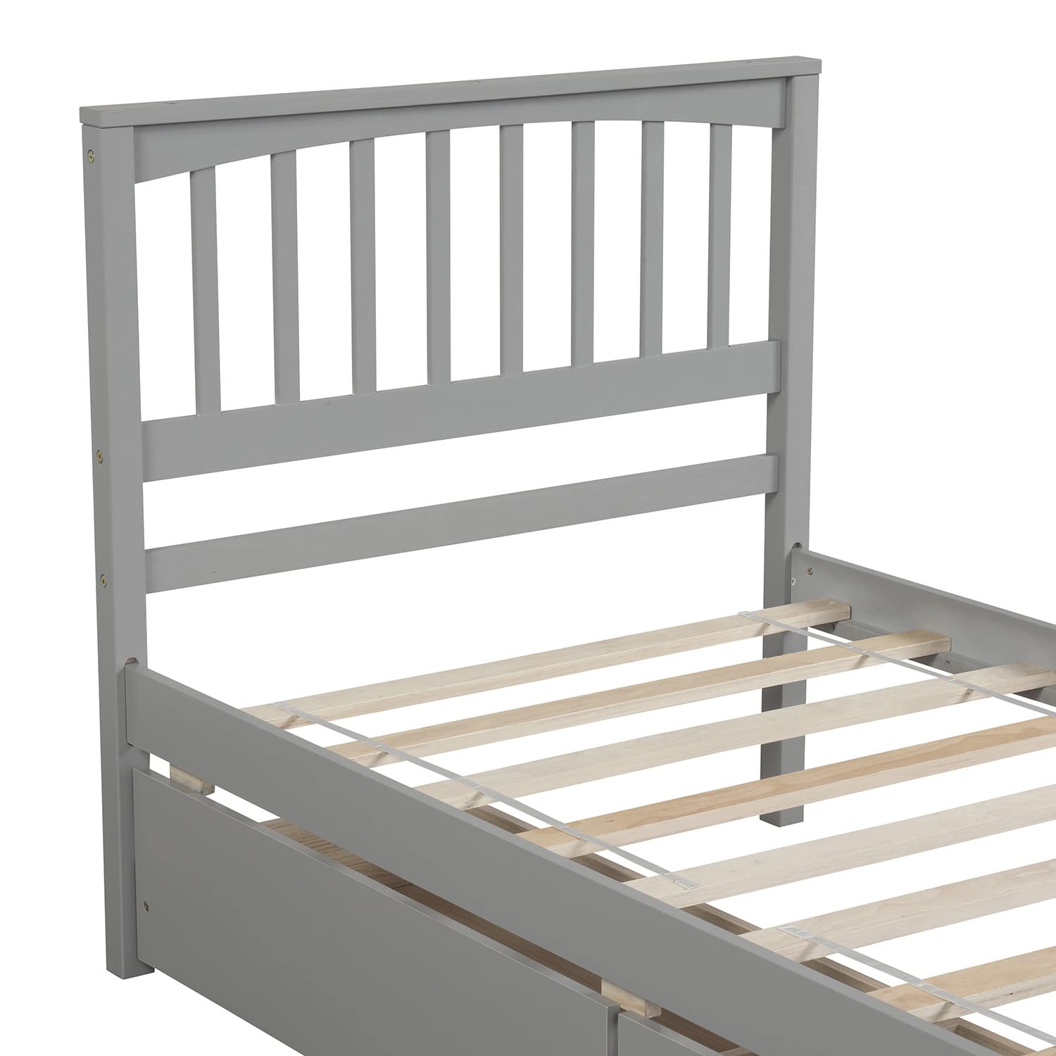 Twin Size Platform Bed Frame with Headboard - 2 Storage Drawers, Solid Wood Construction for Kids Teens & Adults Bedroom - No Box Spring Needed, Grey - Perfect for Small Spaces, Guest Rooms & Dorm Furniture