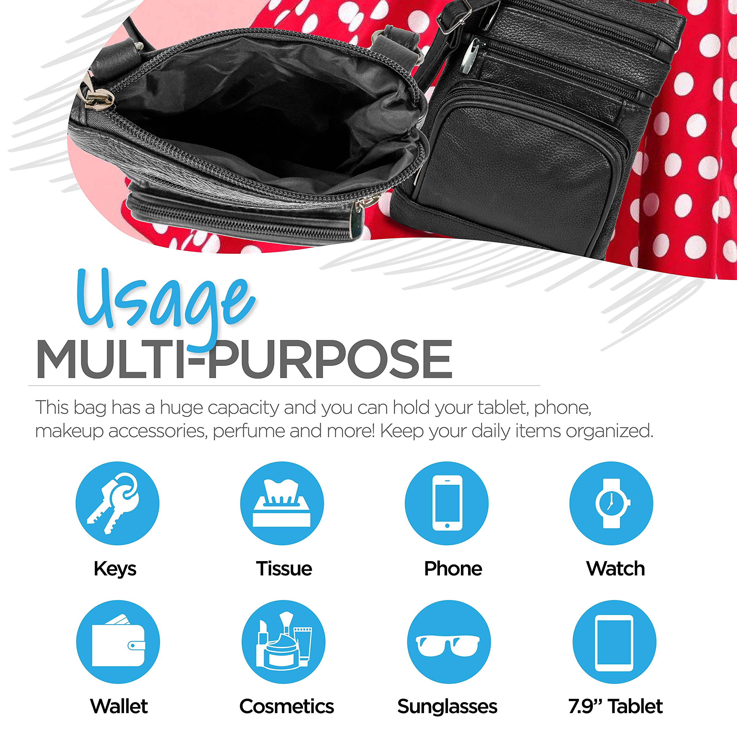 Stylish Krediz Leather Crossbody Purse for Women - Adjustable Strap, Multiple Pockets, Soft & Durable - Perfect for Travel, Shopping & Everyday Use