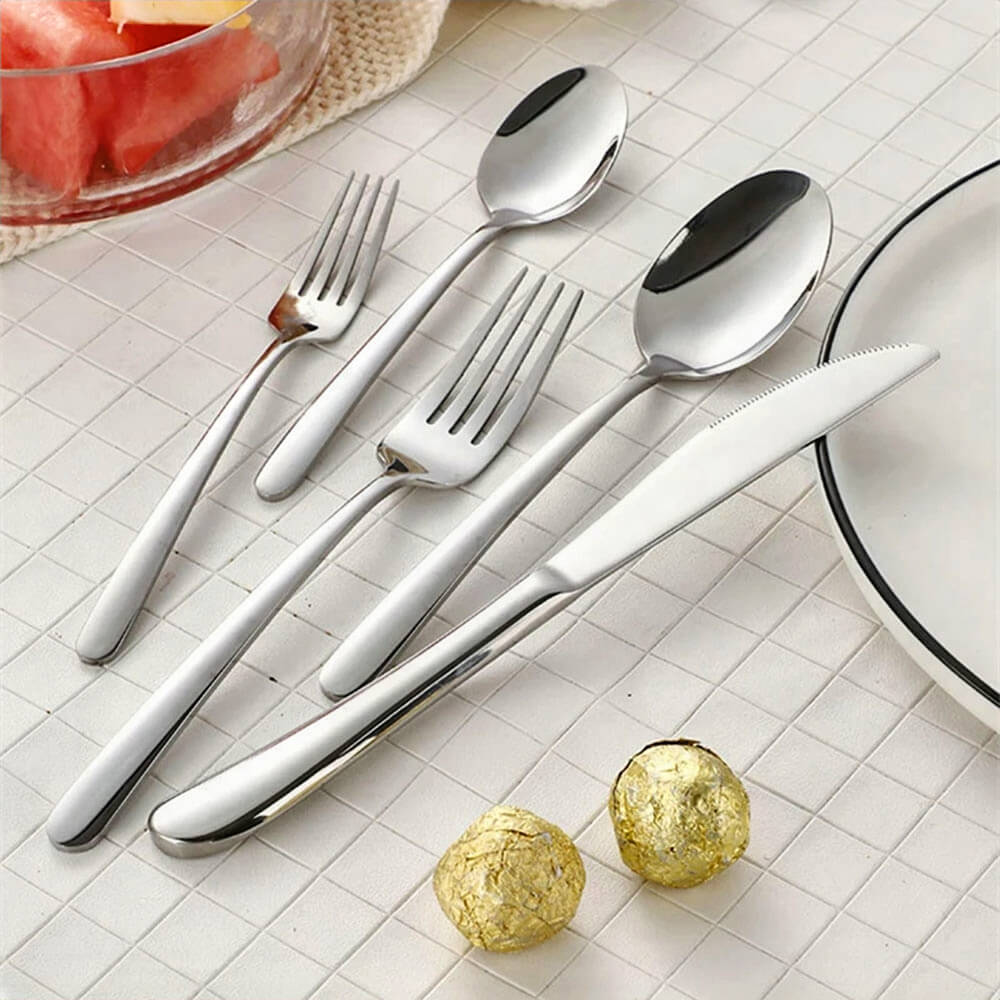 Premium Marina Silverware Set - 24-Piece Stainless Steel Flatware Set for 6, Elegant Dinnerware Cutlery with Knives, Forks, Spoons - Perfect for Dining, Parties, Weddings & Gifts