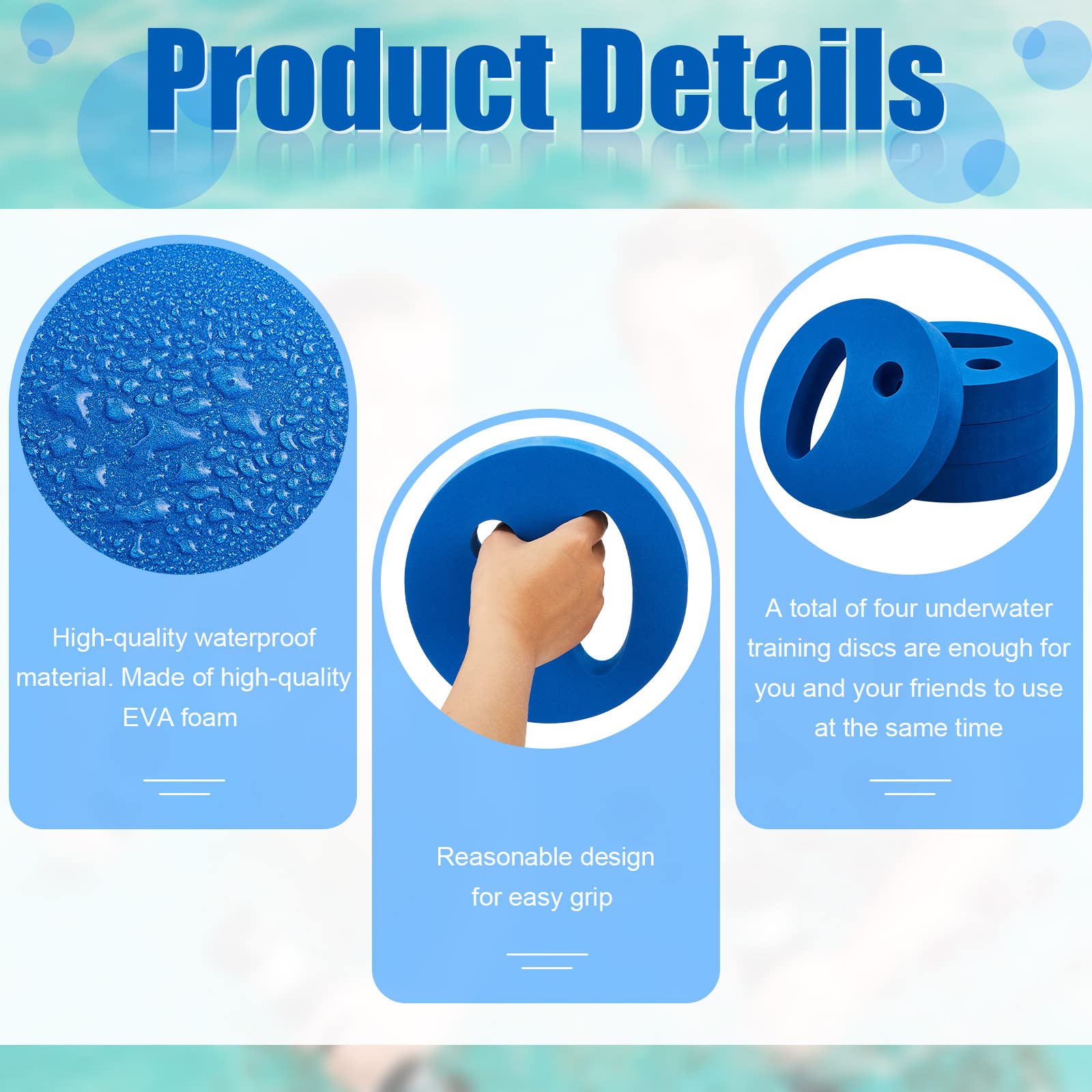 EVA Foam Water Weights for Pool Aerobic Exercise - 7.1 Inch Hand Held Swim Discs for Aqua Fitness, Water Aerobics & Swimming Training - Perfect for Home Pools, Gym Classes & Physical Therapy