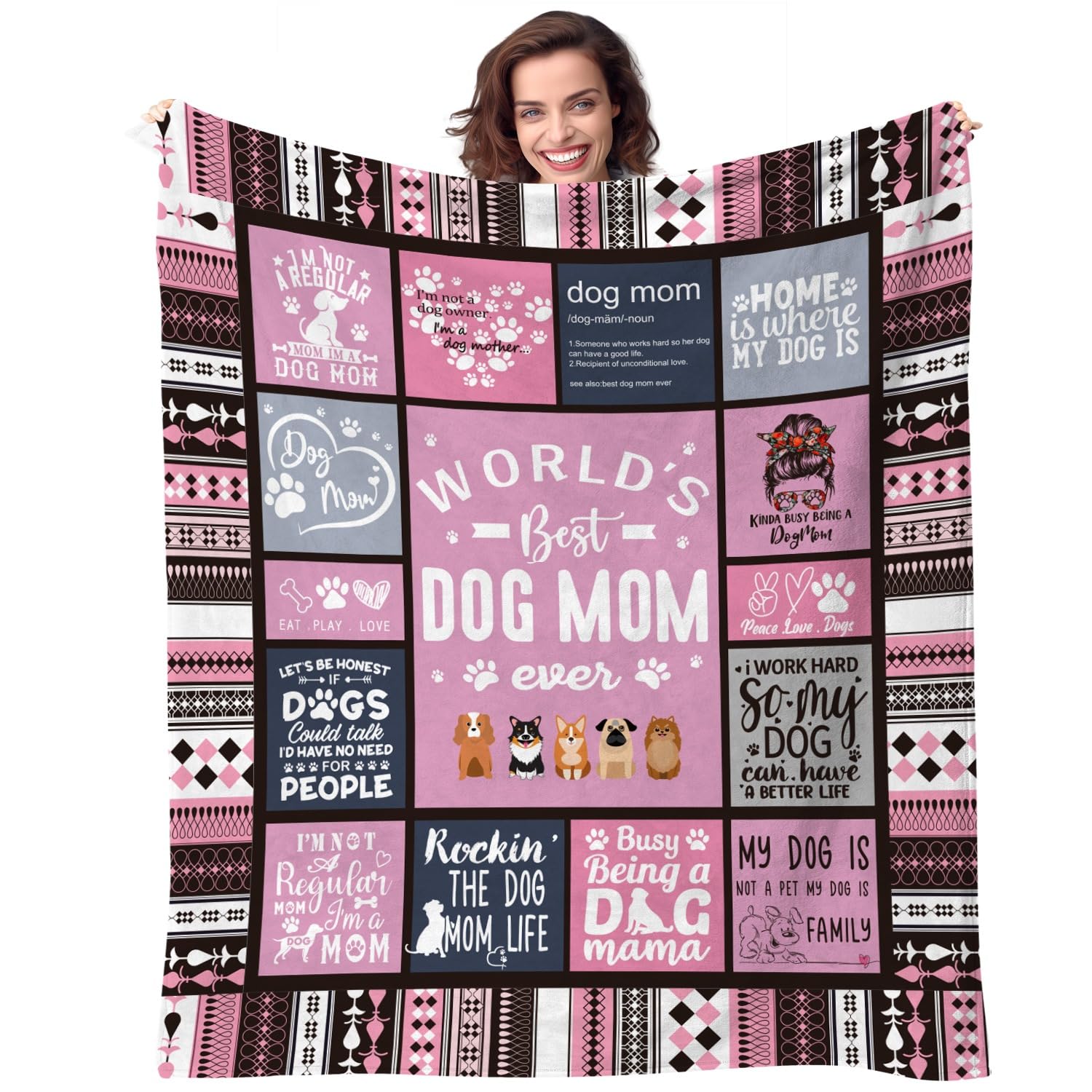 Best Dog Mom Ever Blanket - 50x60 Inch Soft Flannel Throw for Dog Lovers - Perfect Christmas & Birthday Gift for Women - Cozy Pet Themed Blanket for Couch, Bed, or Dog Snuggles