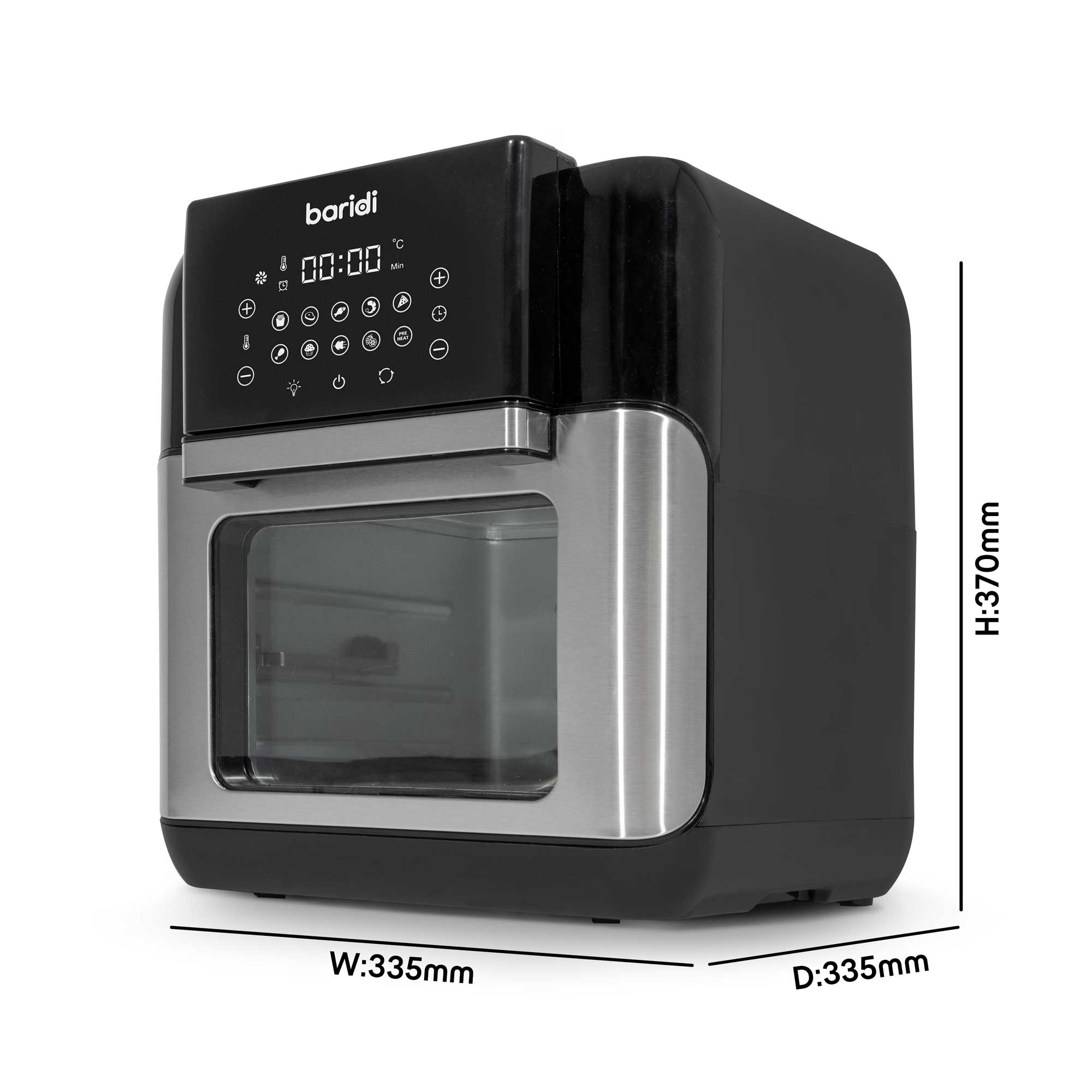 Baridi 12L Air Fryer and Rotisserie Combo - 1500W Digital Air Fryer with 10 Preset Functions, Black & Silver (DH170) - Perfect for Healthy Cooking, Crispy Fried Chicken, and Rotisserie Meals at Home