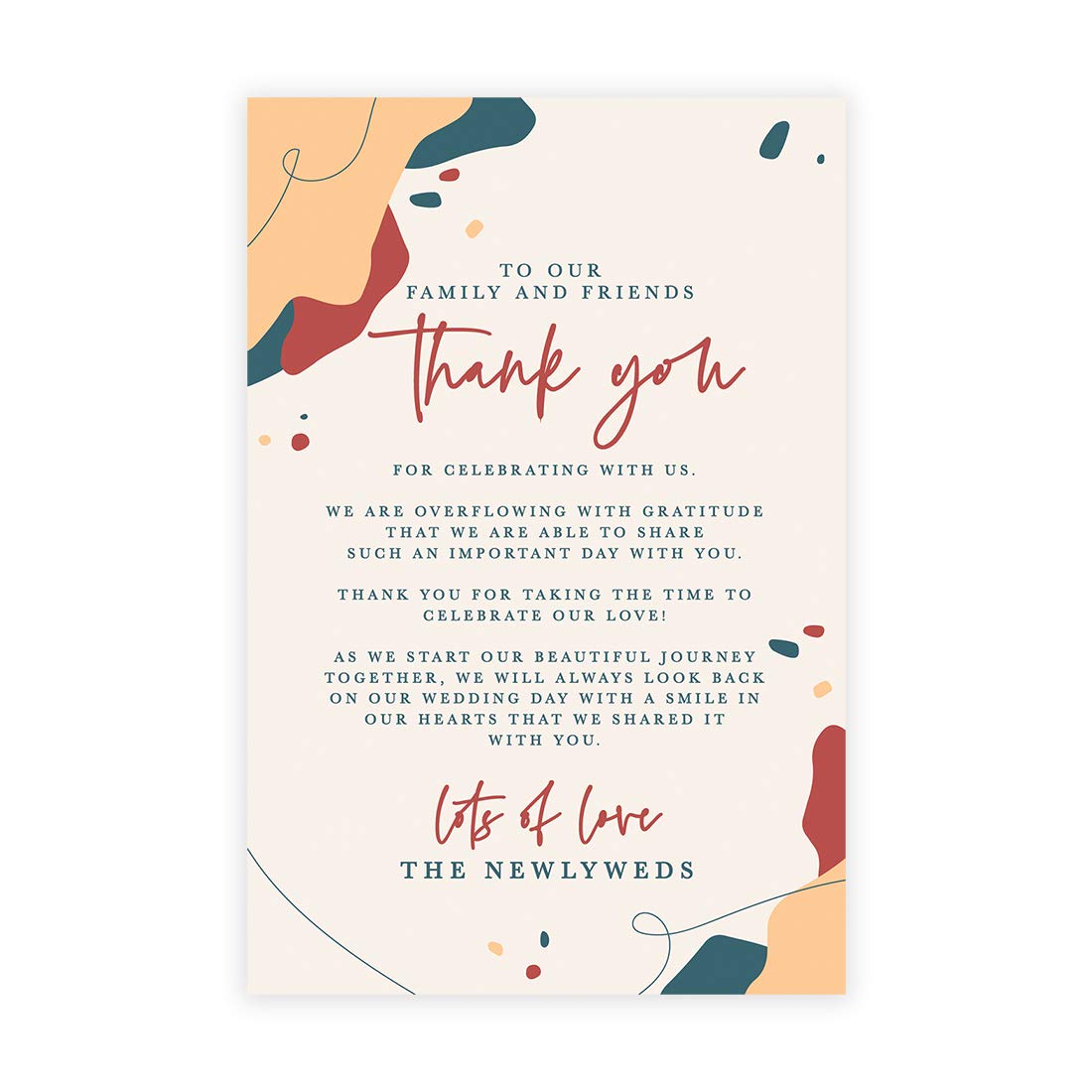 Andaz Press Abstract Terracotta Wedding Thank You Place Cards - 56-Pack, 4 x 6 Inch - Elegant Table Setting Cards for Wedding Reception, Dinner Plates & Seating Decorations - Perfect for Guests, Family & Friends - Ideal for Rustic, Boho or Autumn Wedding Themes