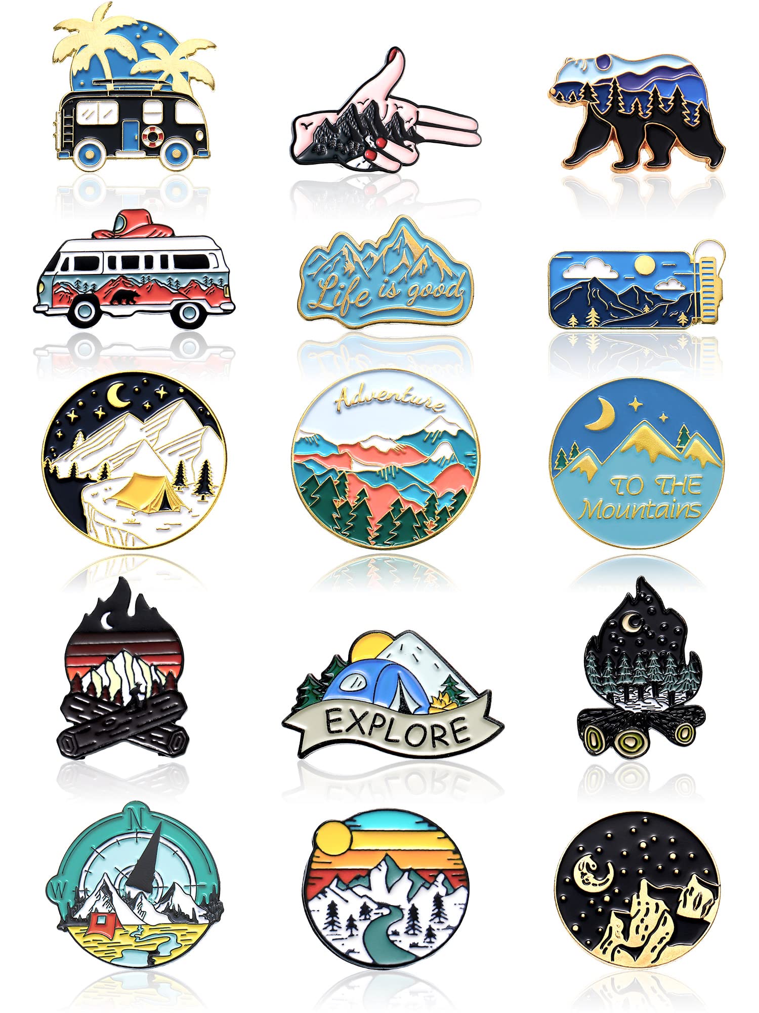 15 Pcs Enamel Pins for Backpack & Hat - Cute Camping Lapel Pins, Nature Aesthetic Brooch Pins for Women & Men - DIY Crafts, Jewelry & Gifts for Outdoor Adventures, Hiking, Travel & Everyday Fashion Accessories