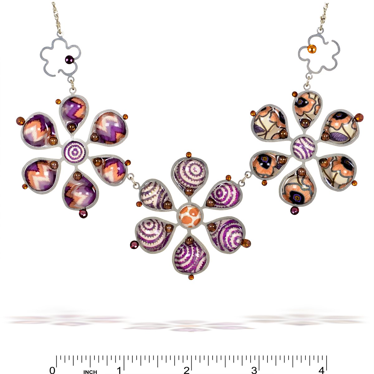 **Purple Cream & Orange Flower Pop Necklace N2808 - Elegant Floral Statement Jewelry for Women, Perfect for Parties, Weddings & Everyday Wear**