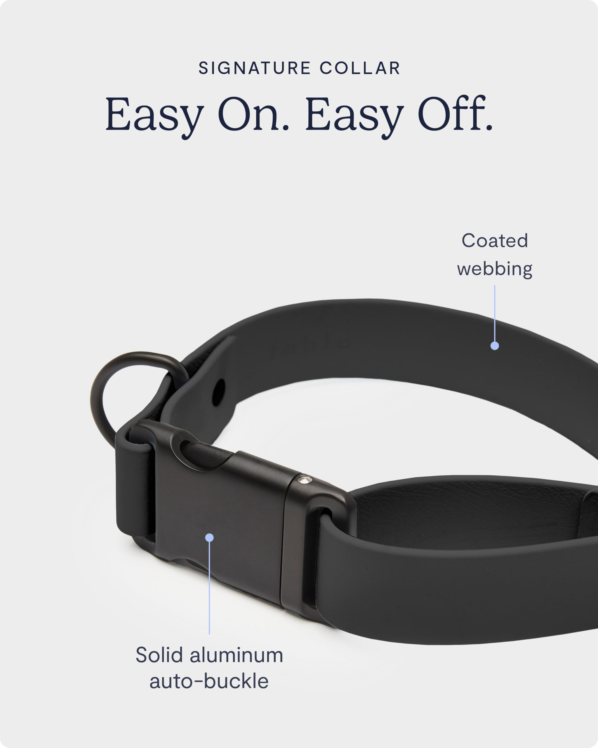 FABLE Signature Dog Collar - Lightweight Waterproof Durable Coated Webbing Collar with Aluminum Buckle - Easy On/Off Adjustable Size for Extra Large Dogs - Perfect for Outdoor Adventures, Hiking & Daily Walks - Black
