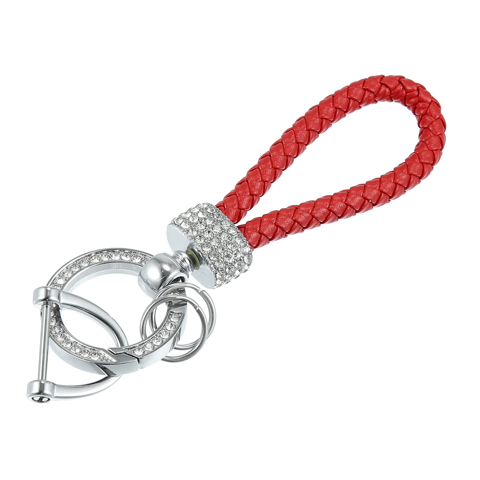 X AUTOHAUX Braided PU Leather Car Key Chain with 360° Rotatable D-Ring - Stylish Key Holder for Men & Women (Red) - Perfect for Key Organization, Car Keys, and Everyday Carry Accessories