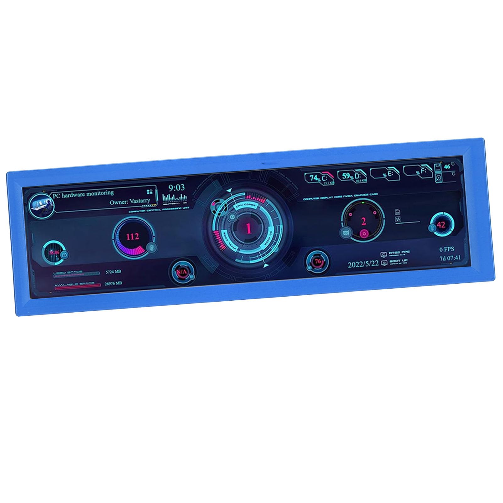 Sxhlseller 8.8 Inch PC Temperature Monitor - HD IPS 1920x480 LCD Secondary Display for CPU/GPU Stats with Real-Time Data (Blue) - Perfect for Gaming Rigs, Workstations & PC Builds