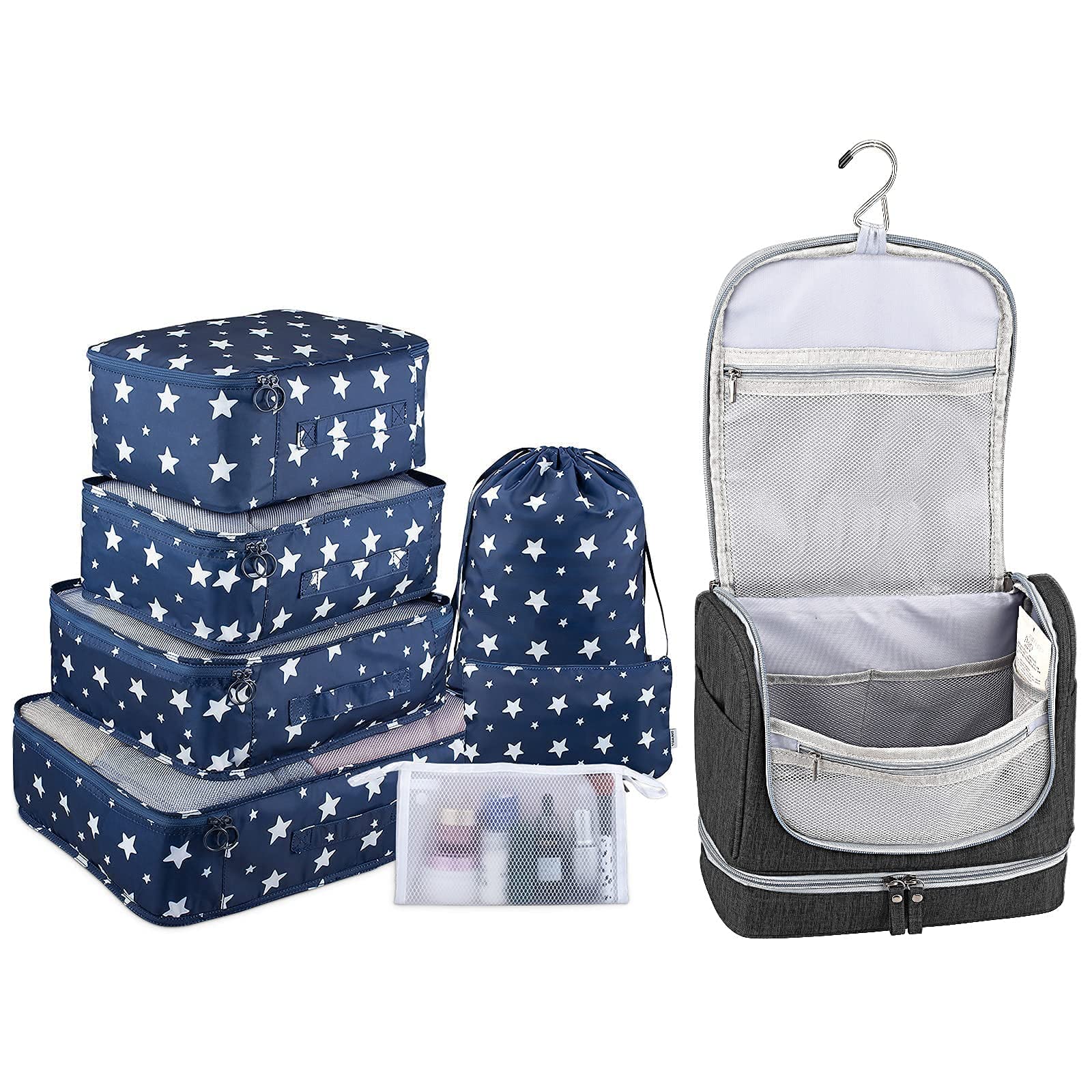 7-Piece Packing Cubes Set for Travel - Luggage Organizers with Wet/Dry Compartment Toiletry Bag - Perfect for Business Trips, Vacations & Weekend Getaways