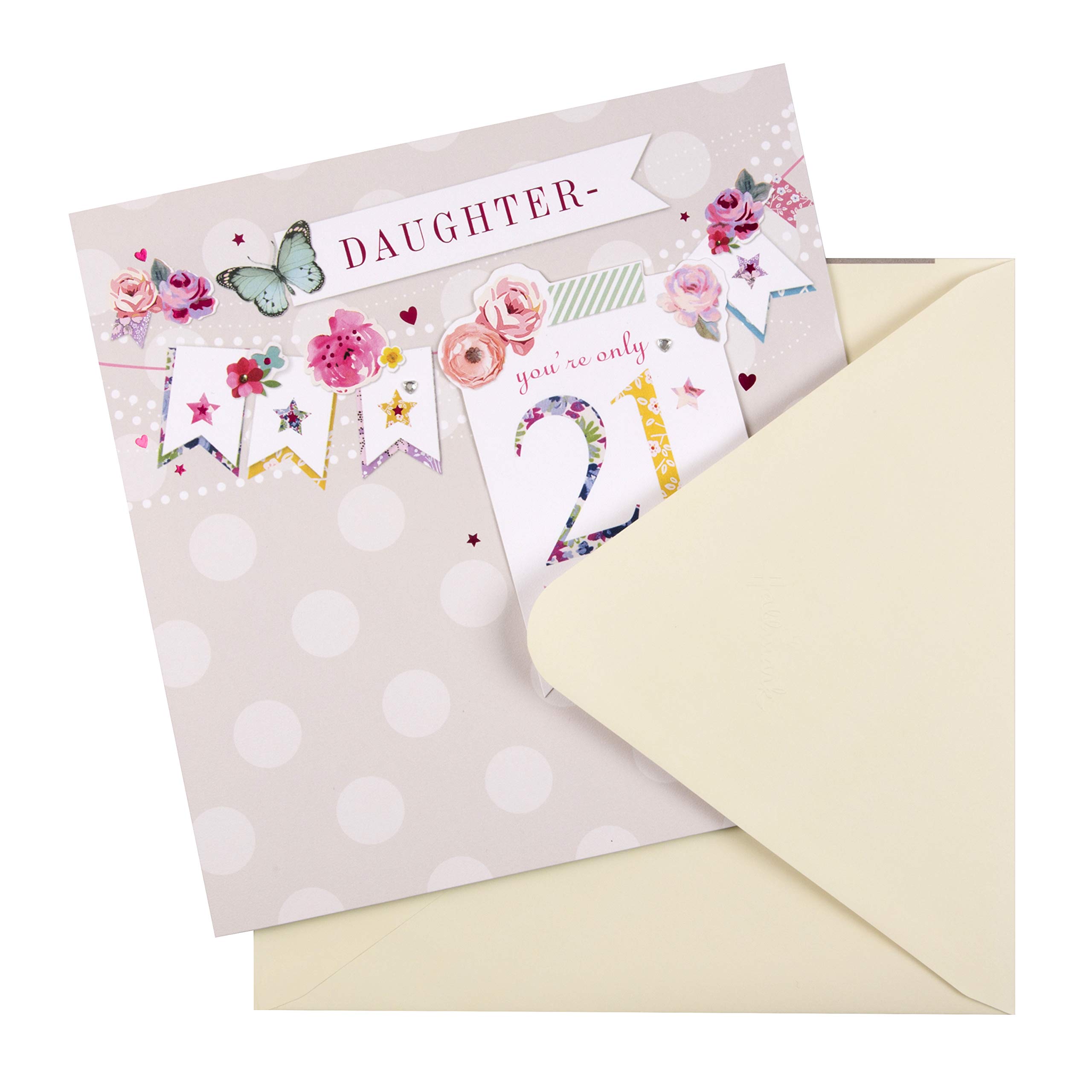 Hallmark 21st Birthday Card for Daughter - 'Bellissima' 3D Bunting Design | Funny & Heartwarming Greeting Card for Adult Daughter's Milestone Birthday | Perfect for College Graduation, First Job Celebration & Coming of Age Gifts