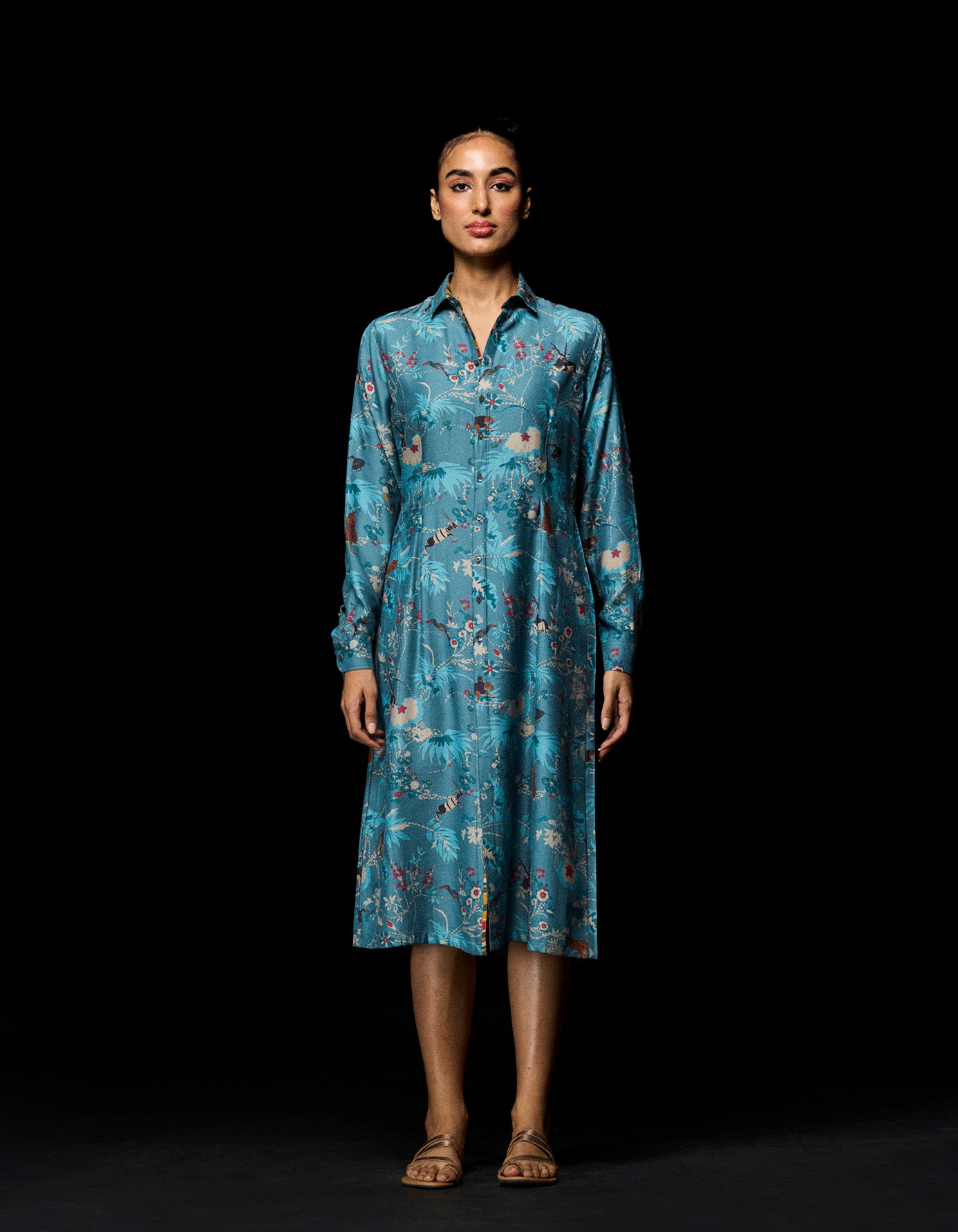 Elegant Pleated Muga Satin Blue Dress for Women - Perfect for Weddings, Parties & Special Occasions