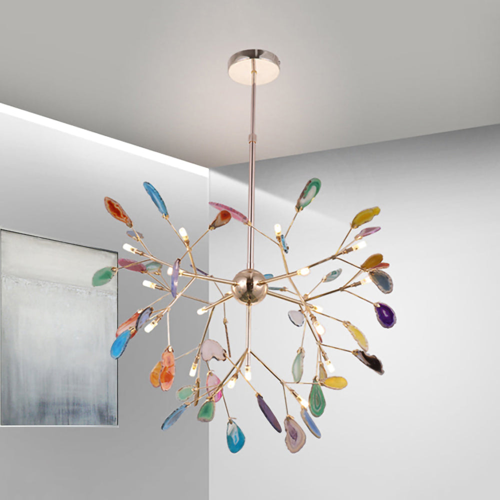 Agate Flake Chandelier - Elegant Natural Stone Crystal Ceiling Light Fixture for Dining Room, Living Room, Bedroom Decor | Modern Luxury Home Lighting