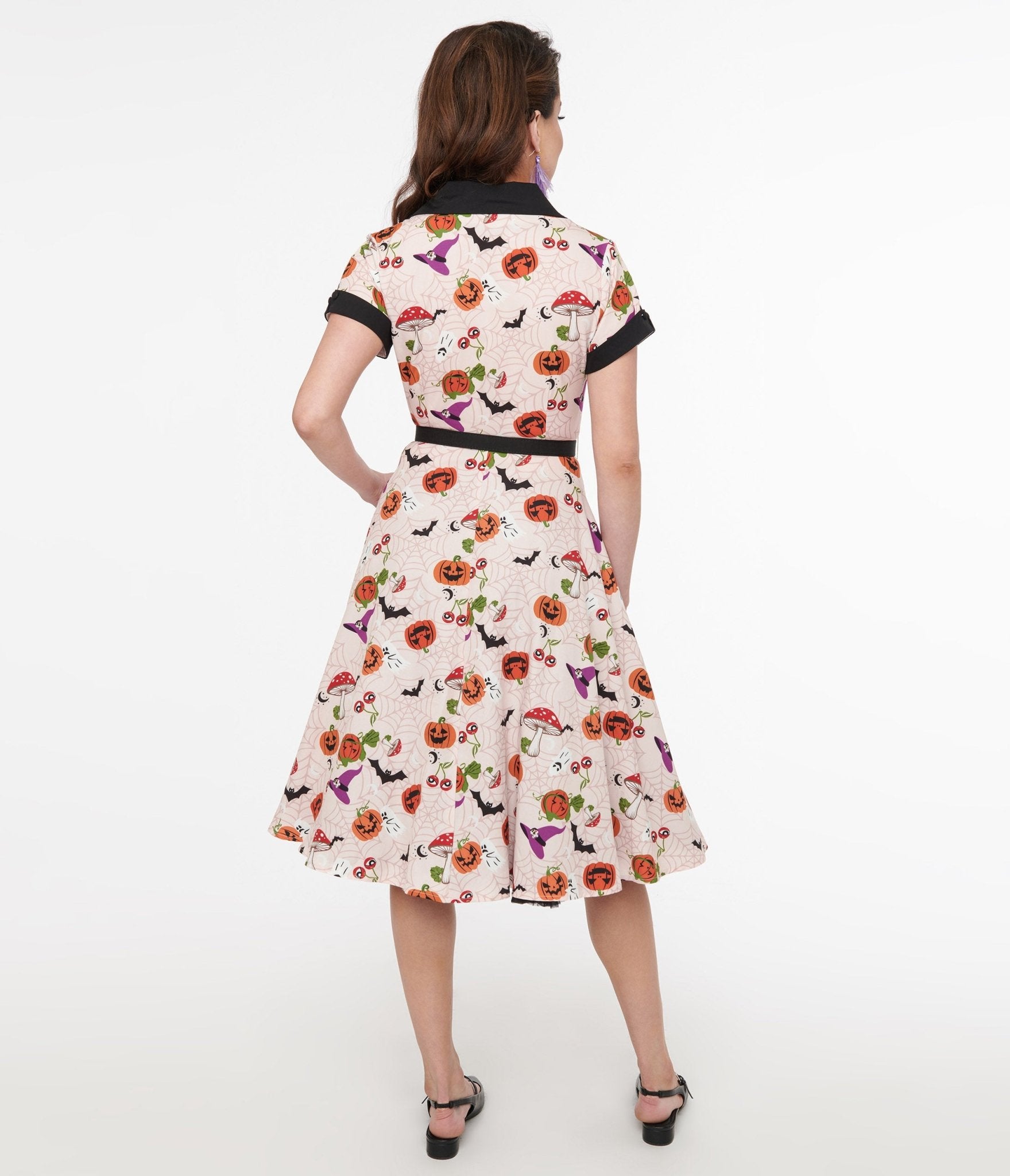 Vintage 1950s Pink Halloween Print Alexis Swing Dress - Retro 50s Style Party Dress for Halloween, Costume Parties & Pinup Fashion