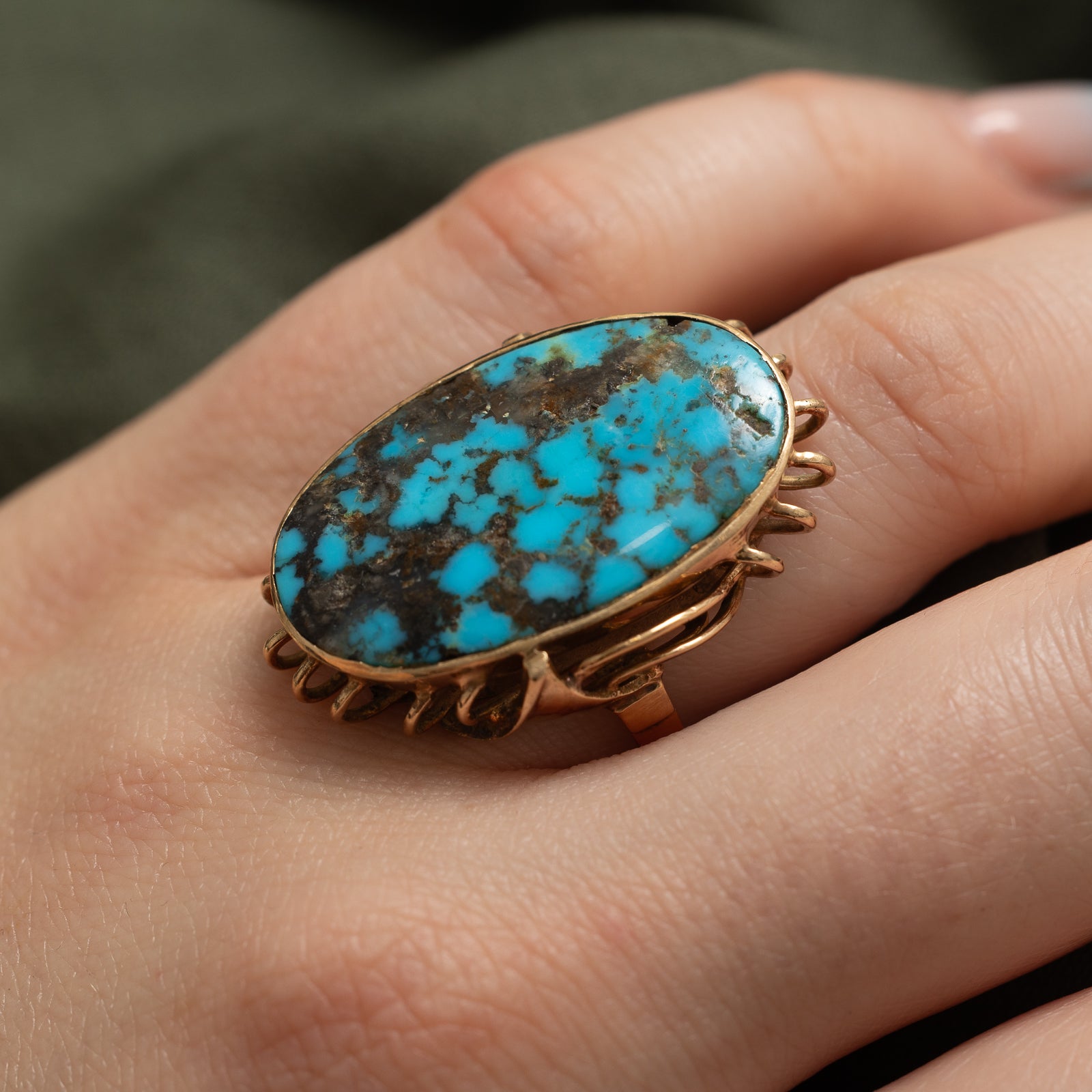 10.00ct Genuine Treated Turquoise Cocktail Ring - Size 7.25 | Elegant Statement Jewelry for Women | Perfect for Parties, Weddings & Special Occasions