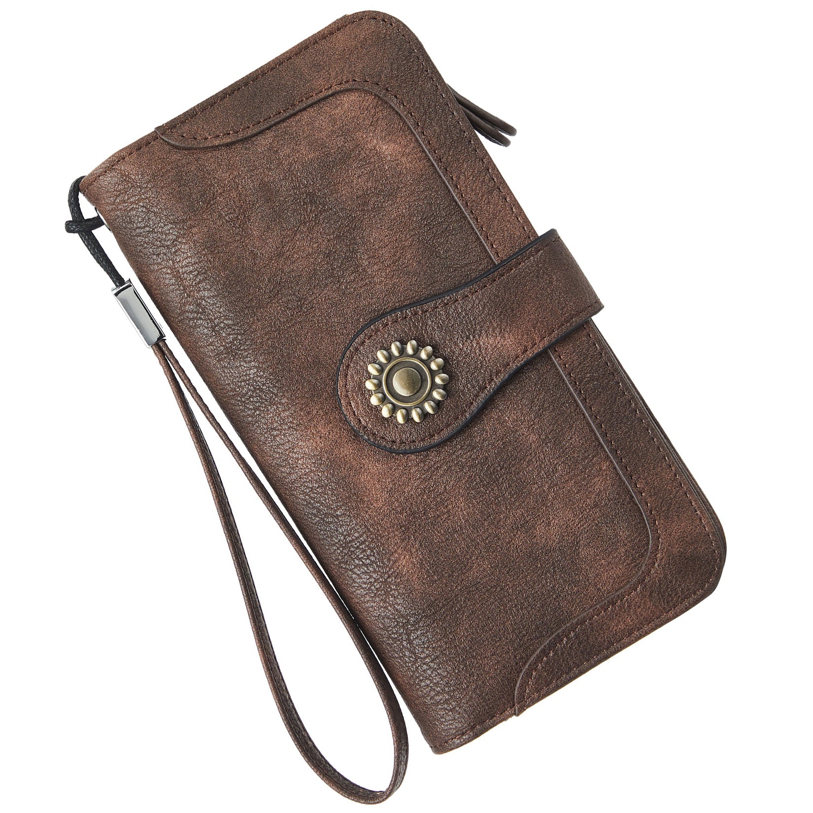 Lomy Women's Large Leather Wristlet Clutch with Sunflower Clasp - Stylish Handbag for Evening Parties, Weddings & Date Nights