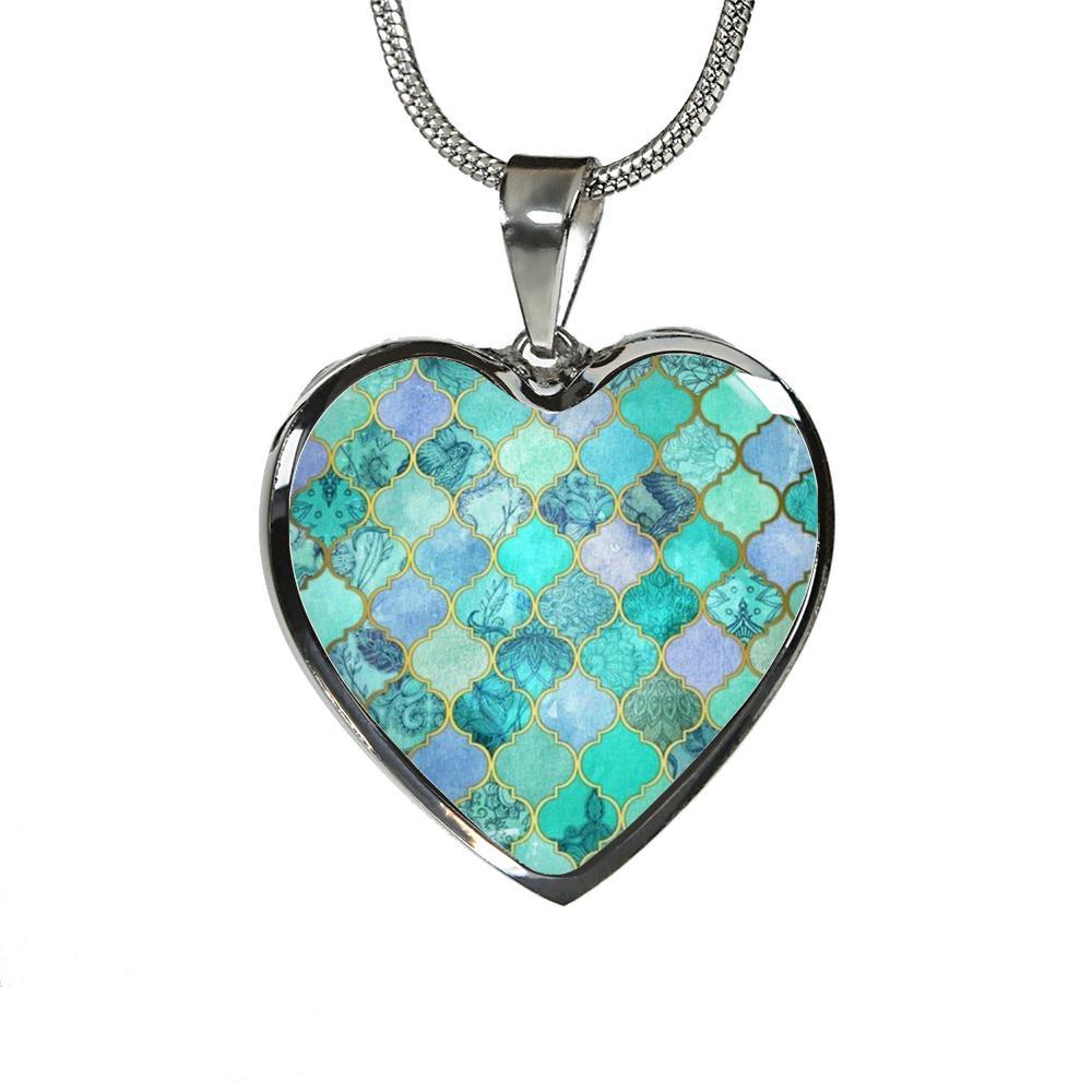 Mermaid Heart Necklace & Bracelet Set - Sterling Silver Ocean Jewelry for Women - Perfect for Beach Vacations, Mermaid Parties & Romantic Gifts