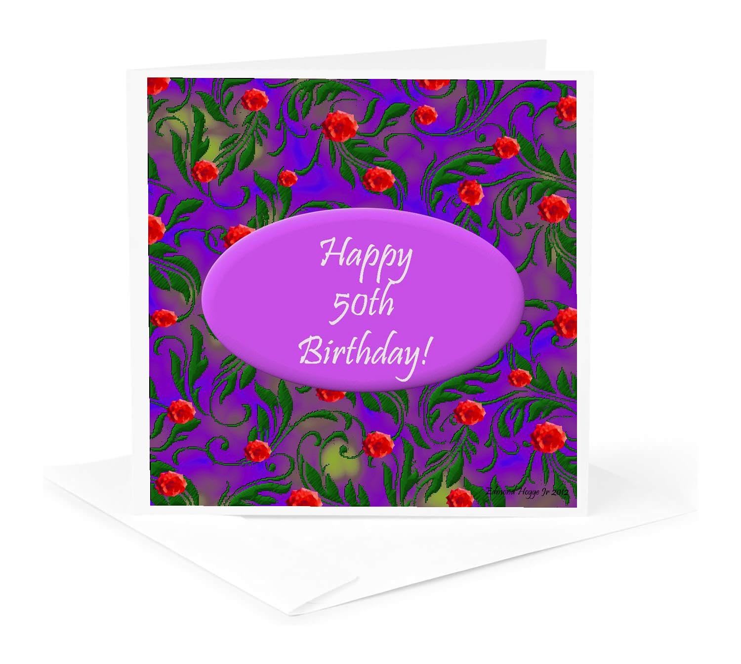 3D Rose Wild Purple 50th Birthday Greeting Cards - Set of 6 Elegant 6x6 Inch Blank Note Cards for Milestone Celebrations, Anniversaries & Special Occasions